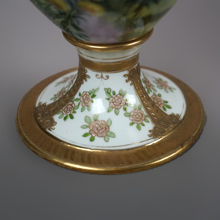 Antique Large Japanese Nippon Hand Painted and Gilt Porcelain Landscape