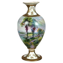 Antique Large Japanese Nippon Hand Painted & Gilt Porcelain Landscape Vase, c1910