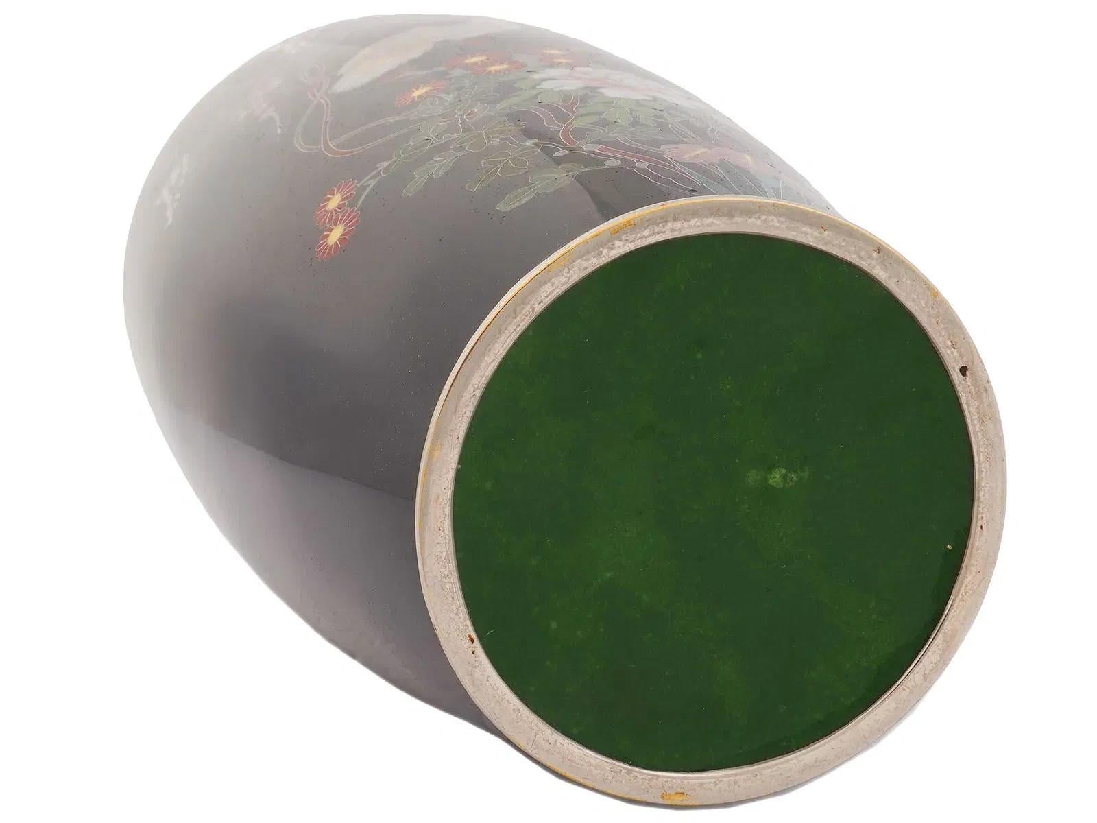 Antiguo Jarrón Japonés Grande de Alambre Cloisonné Esmaltado Cloissoné en venta