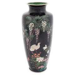 Antiguo Jarrón Japonés Grande de Alambre Cloisonné Esmaltado