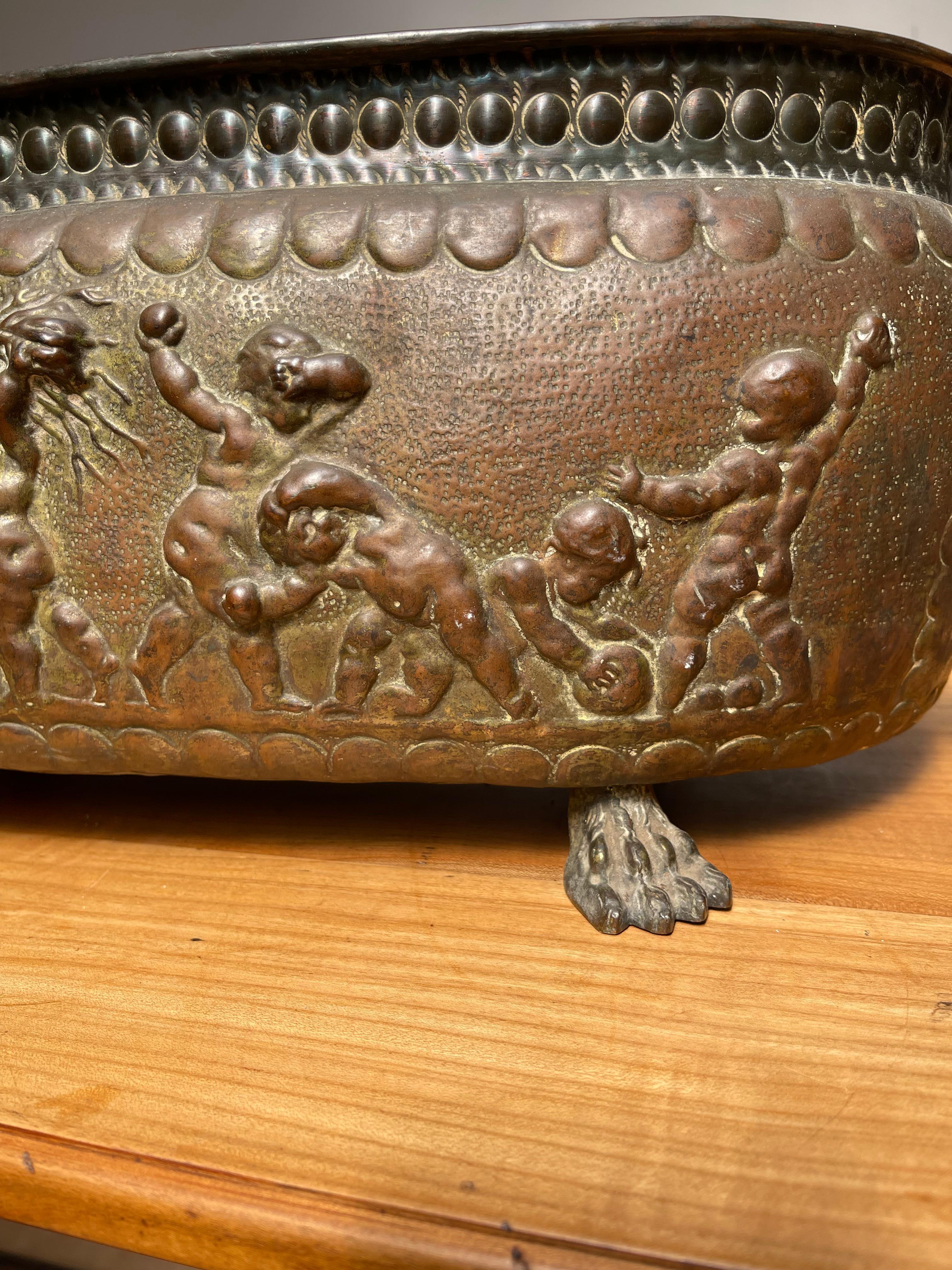 Antique Large Jardiniere / Planter Embossed with Putti Sculptures in Deep Relief For Sale 6