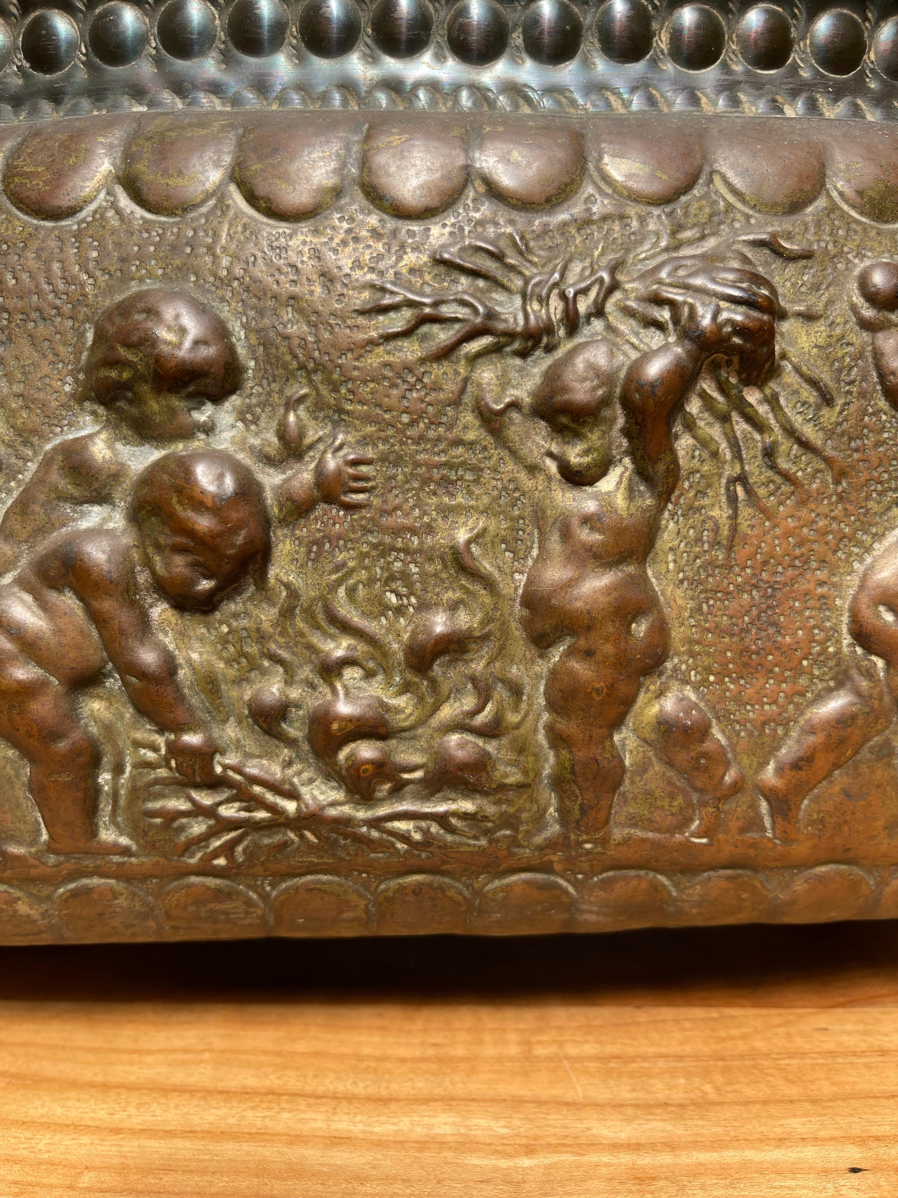 Antique Large Jardiniere / Planter Embossed with Putti Sculptures in Deep Relief For Sale 9