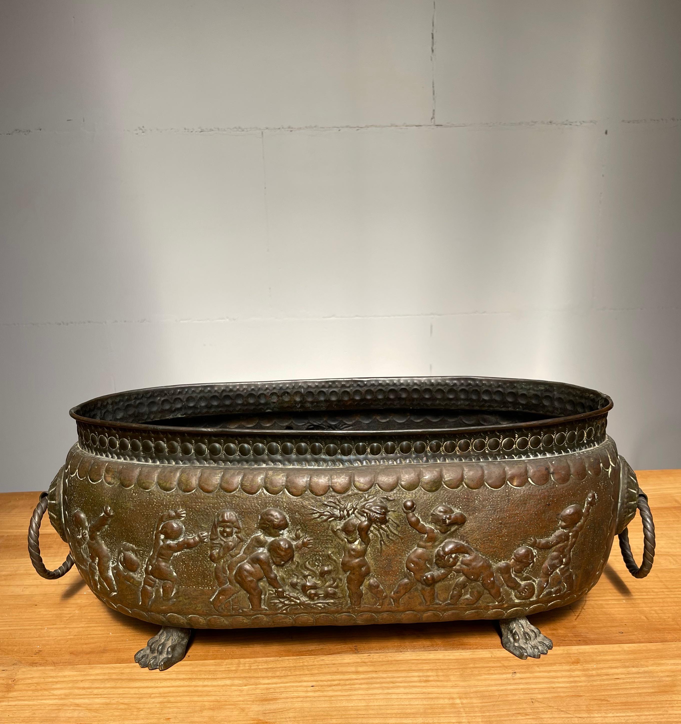 Antique Large Jardiniere / Planter Embossed with Putti Sculptures in Deep Relief For Sale 12