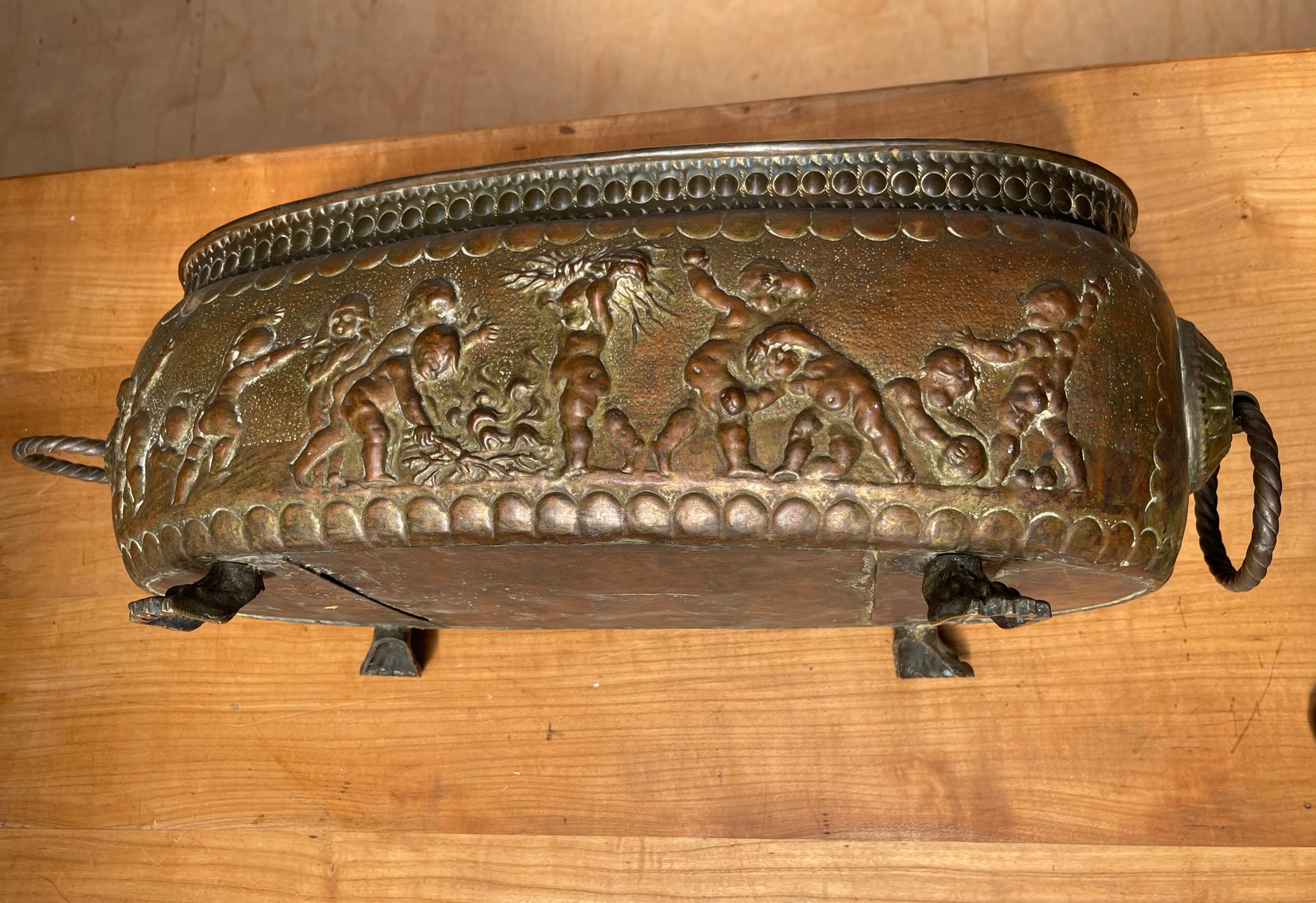 Hand-Crafted Antique Large Jardiniere / Planter Embossed with Putti Sculptures in Deep Relief For Sale