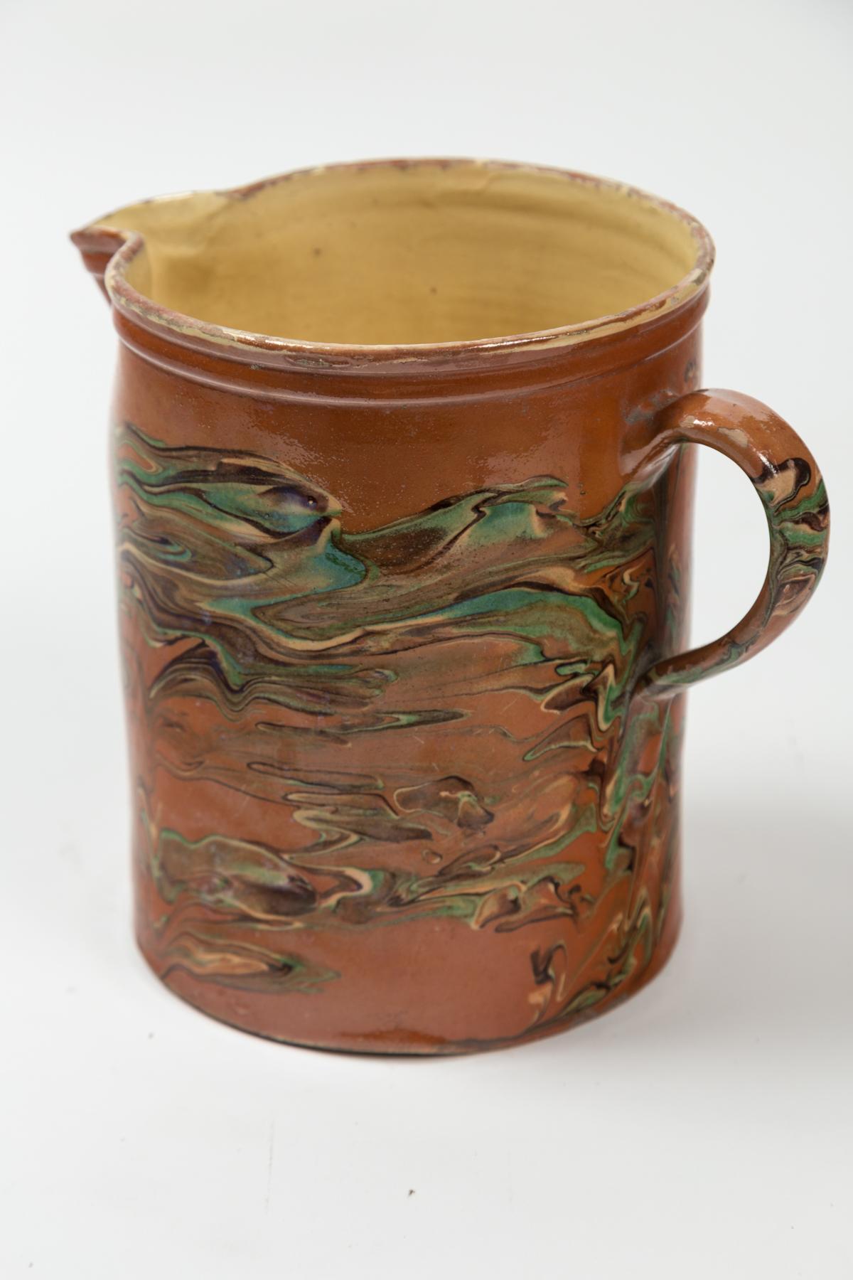 French Antique Large Jaspé Pottery Pitcher, Late 19th Century, France For Sale