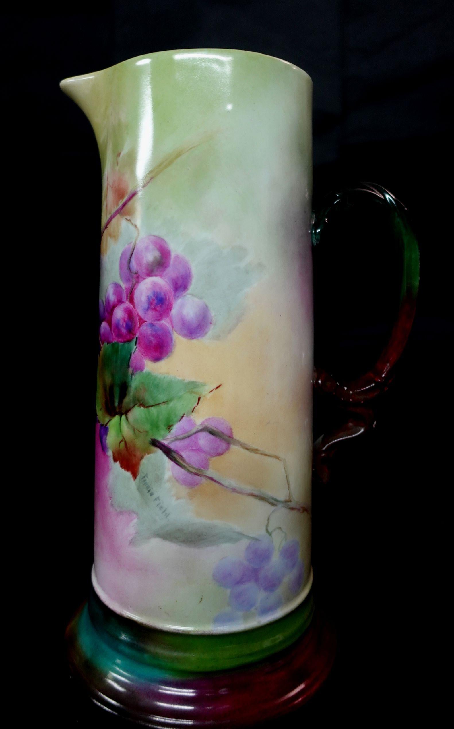 Hand-Crafted Antique Large JP French Floral Tankard For Sale