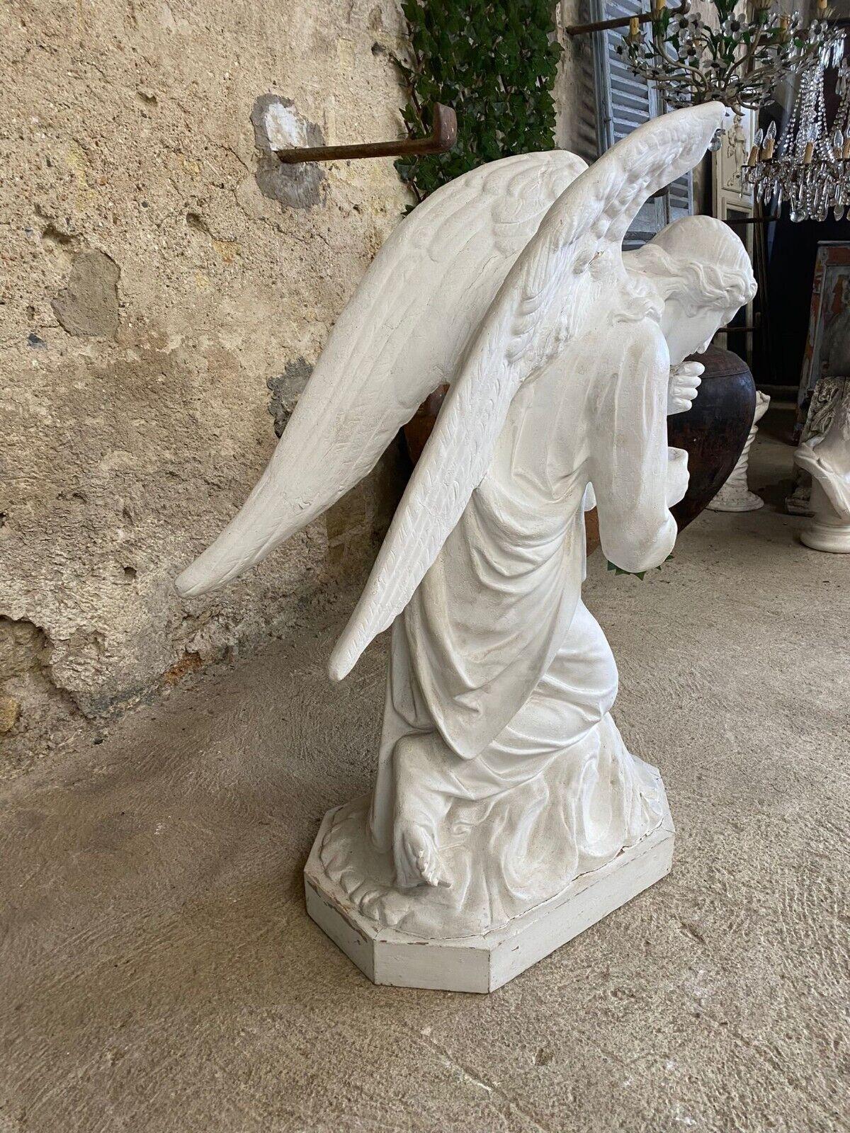 Antique Large Kneeling Angel Sculpture from a Parisian Church 3
