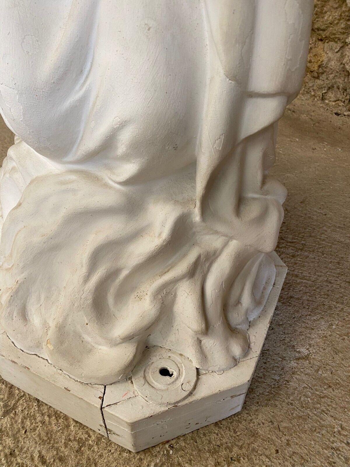 Natural Fiber Antique Large Kneeling Angel Sculpture from a Parisian Church