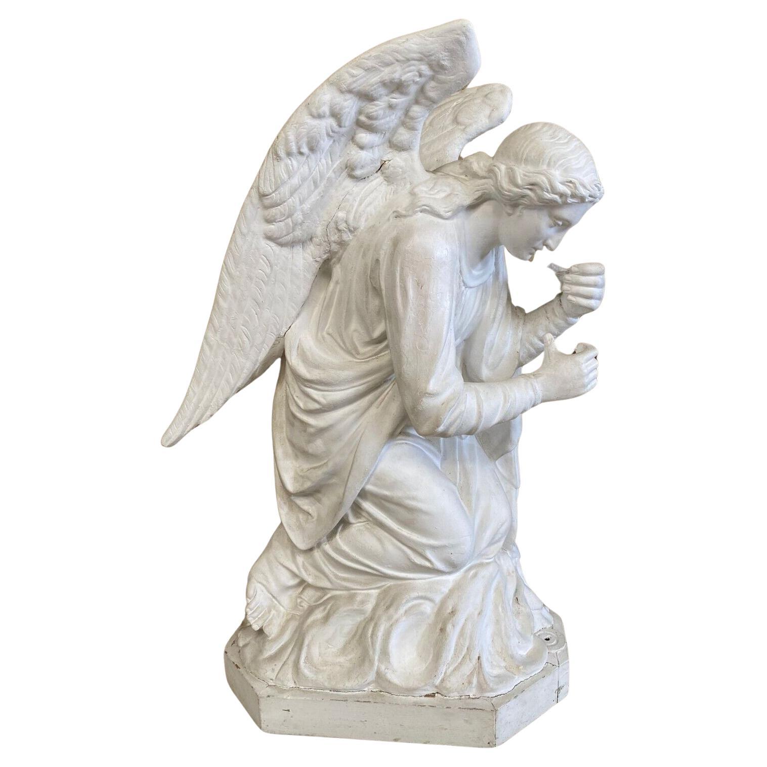 Antique Large Kneeling Angel Sculpture from a Parisian Church