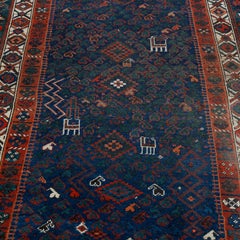 Antique & Large Kurd Tribal Nomadic Figural Oriental Rug with Animals, c1900