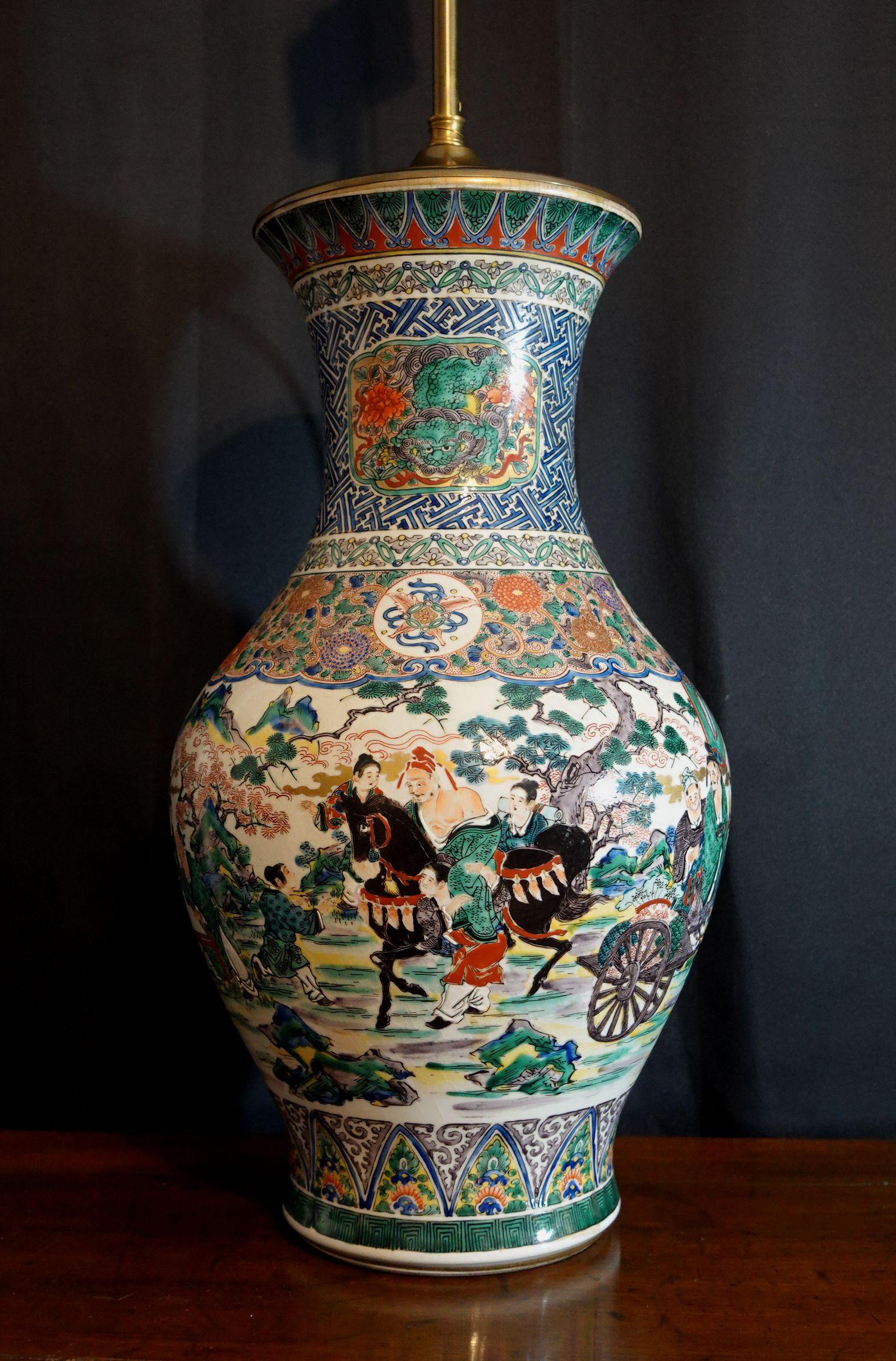 Antique Large Kutani Porcelain Vase Table Lamp, 19th Century, Signed For Sale 6