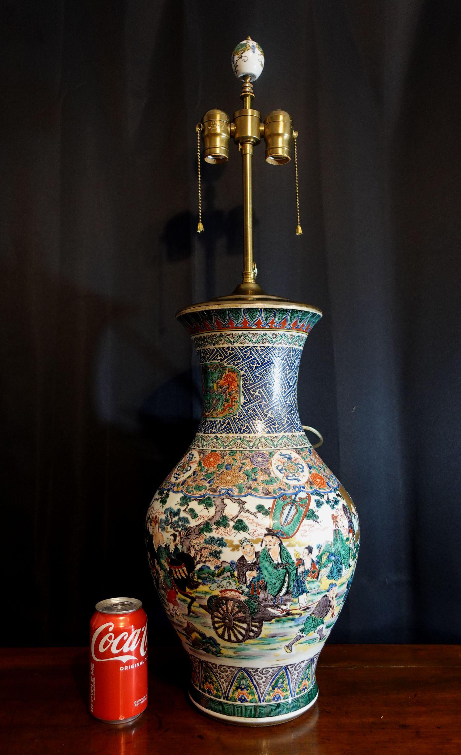 Antique Large Kutani Porcelain Vase Table Lamp, 19th Century, Signed For Sale 13