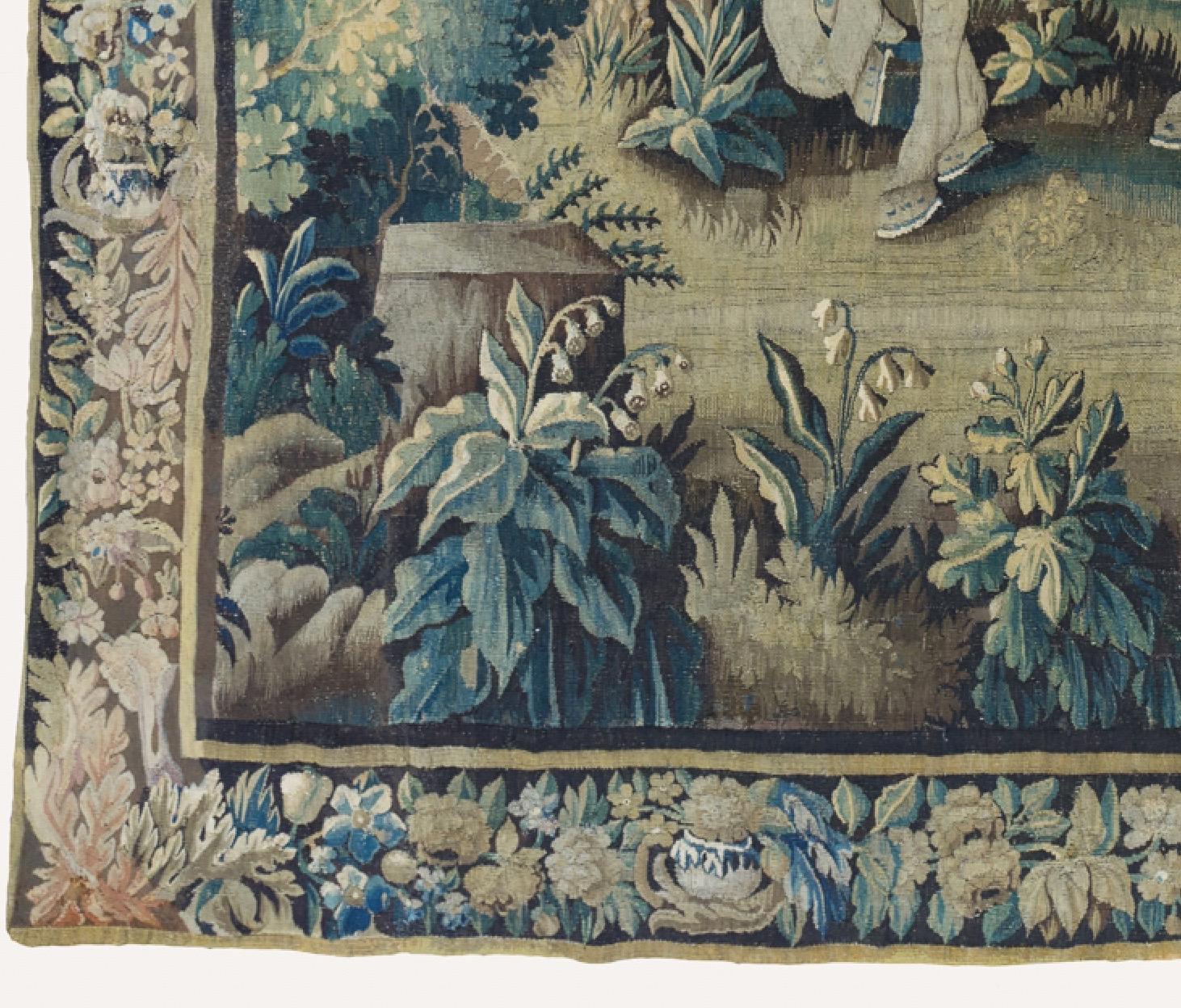 Antiker großer französischer Aubusson- Historischer Wandteppich aus der Mitte des 17. Jahrhunderts im Zustand „Gut“ im Angebot in New York, NY