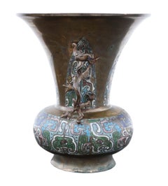 Antique Large Late 19th Century Chinese Bronze Champleve Vase