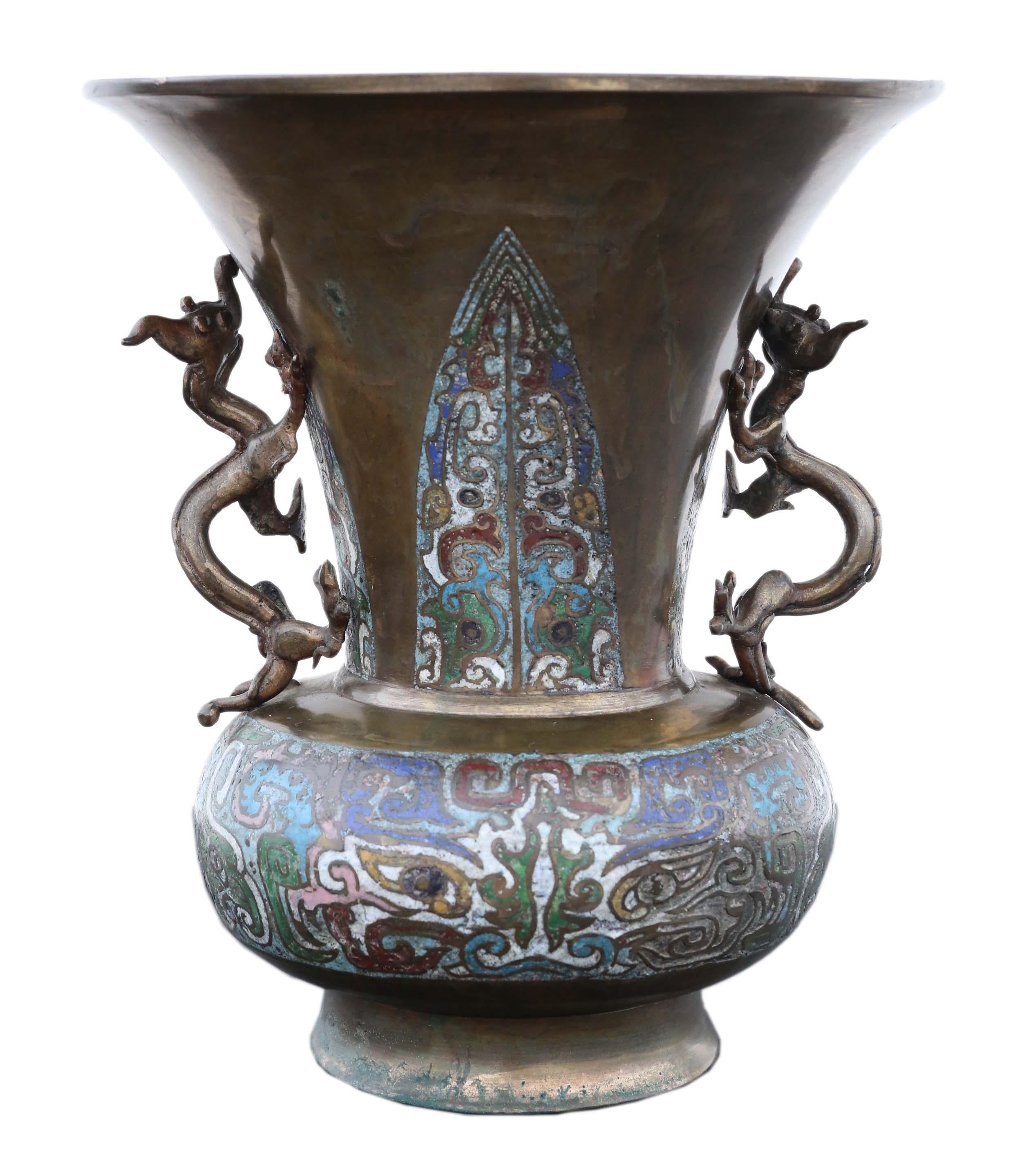 Antique Large Late 19th Century Chinese Bronze Champleve Vase In Good Condition In Wisbech, Cambridgeshire