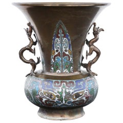 Antique Large Late 19th Century Chinese Bronze Champleve Vase