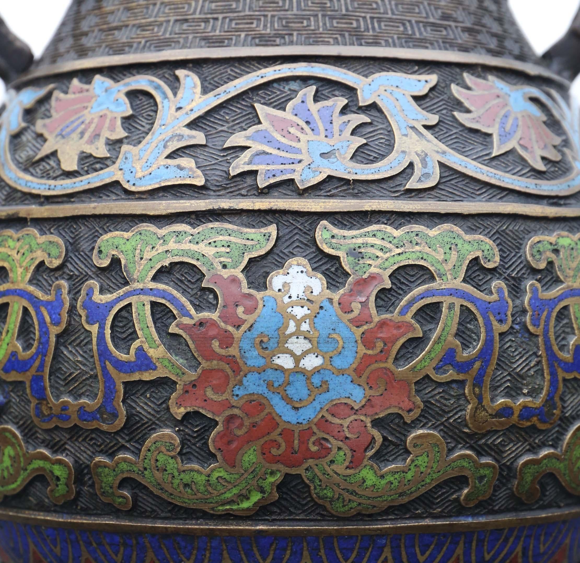 Antique Large Late 19th Century Chinese Bronze Cloisonné Vase 3