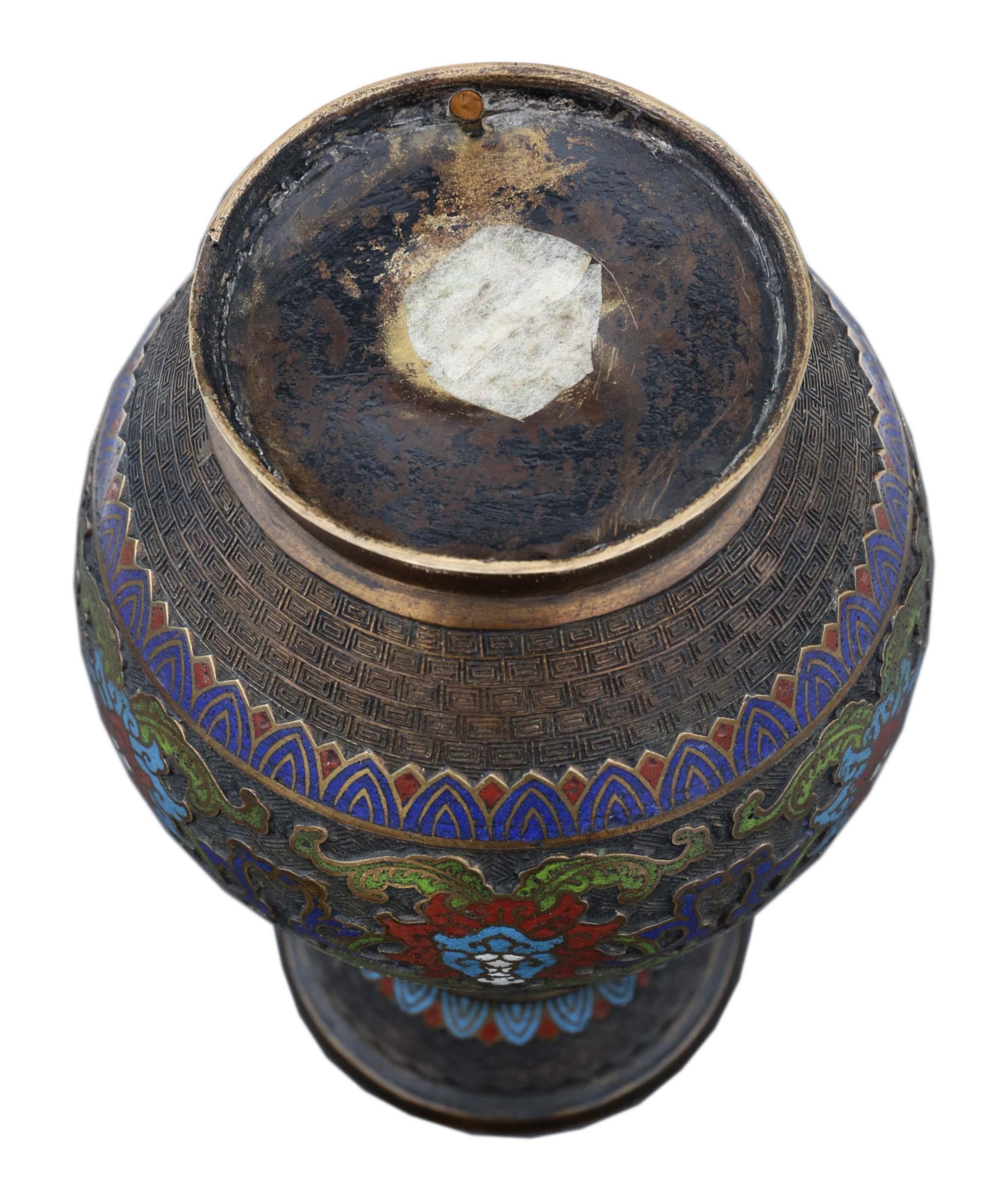 Antique Large Late 19th Century Chinese Bronze Cloisonné Vase 5