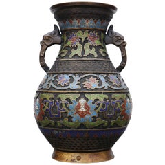 Antique Large Late 19th Century Chinese Bronze Cloisonné Vase