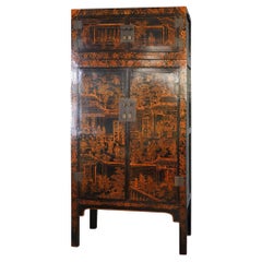 Antique Large Late 19th Century Chinese Compound Cabinet with Decorative Panels