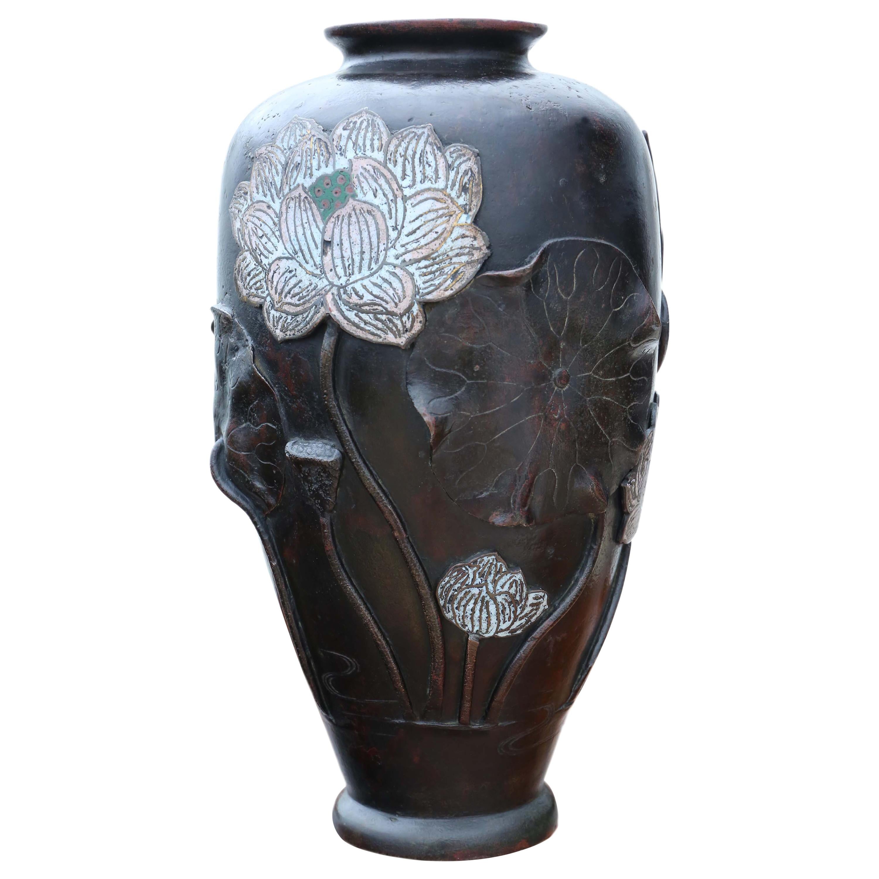 Antique Large Late 19th Century Japanese Bronze Champleve Vase