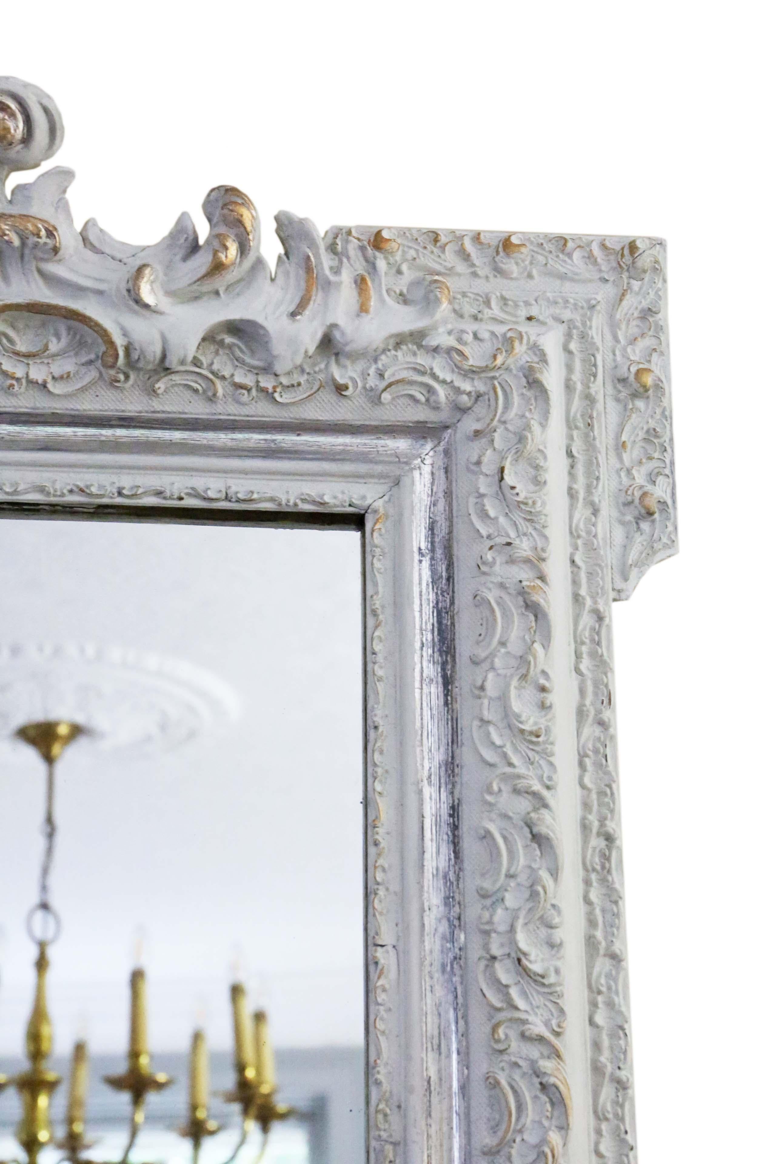 Antique Large Light Grey and Gilt Overmantle Wall Mirror For Sale 1