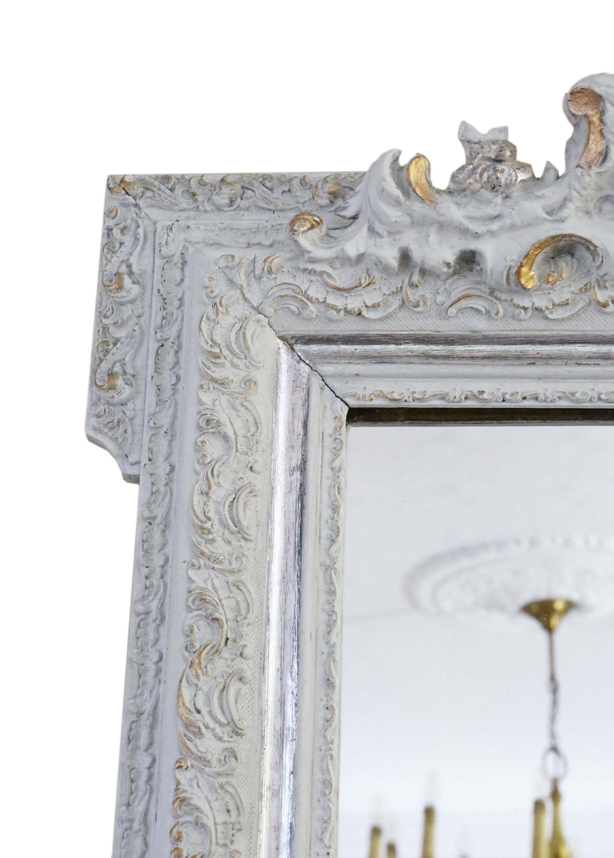 Antique Large Light Grey and Gilt Overmantle Wall Mirror For Sale 2