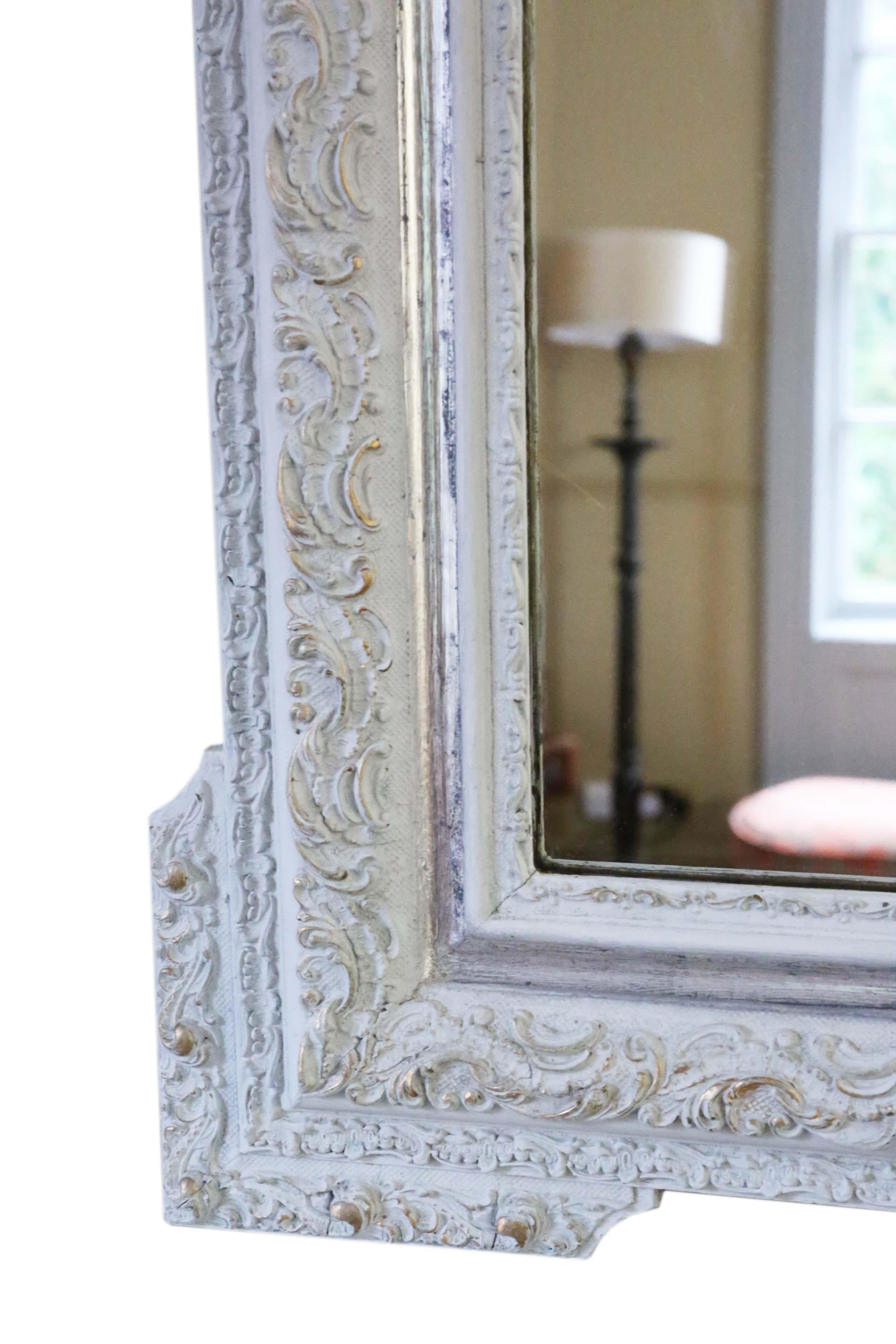 Antique Large Light Grey and Gilt Overmantle Wall Mirror For Sale 4