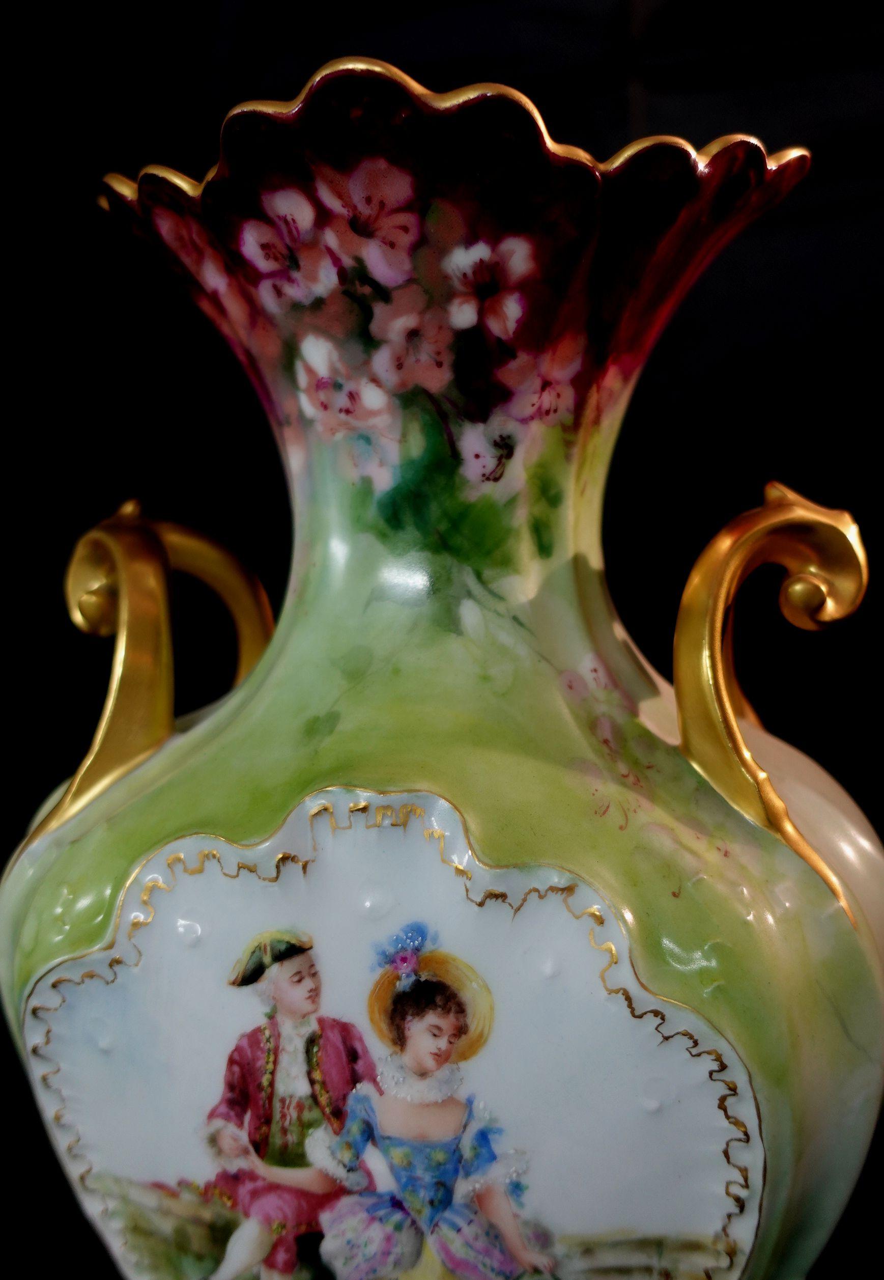 Antique Large Limoges France Hand Painted Vase 