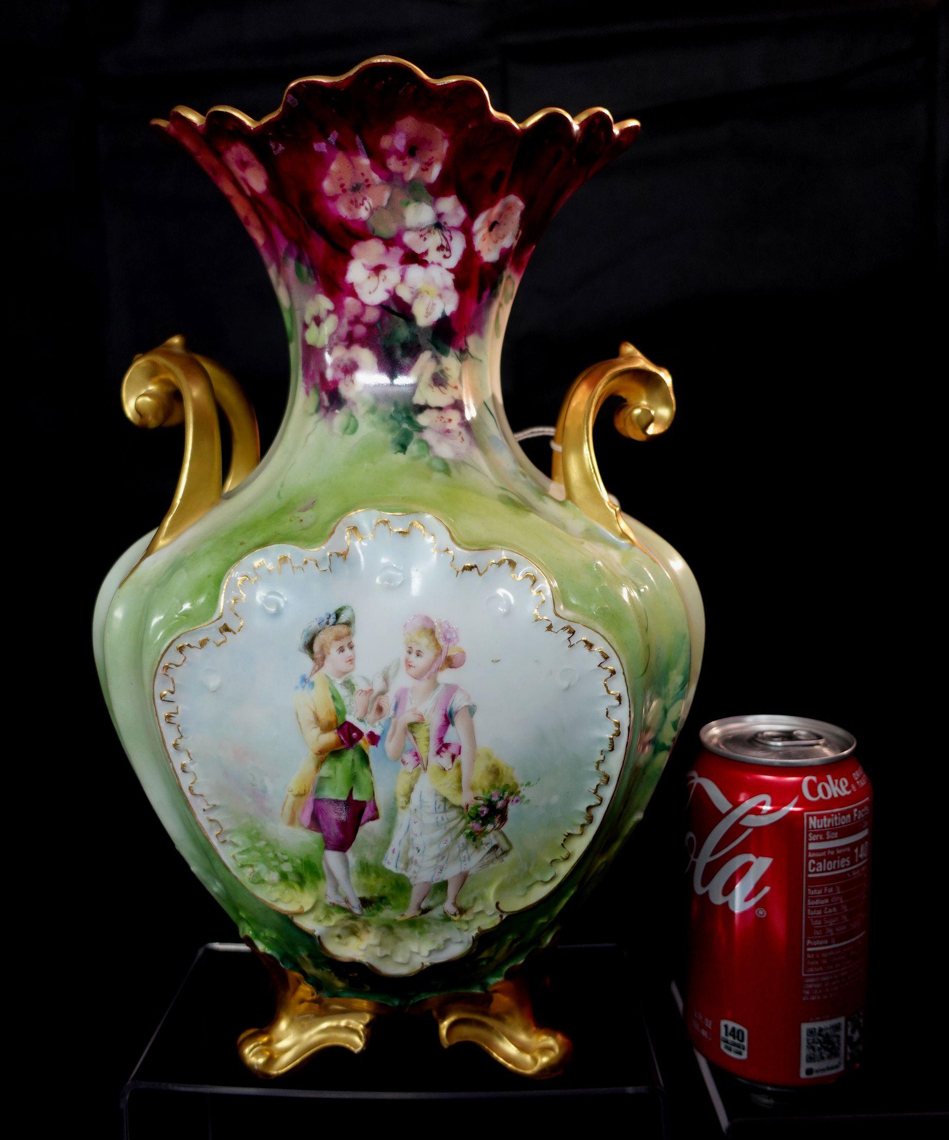Antique Large Limoges France Hand Painted Vase 