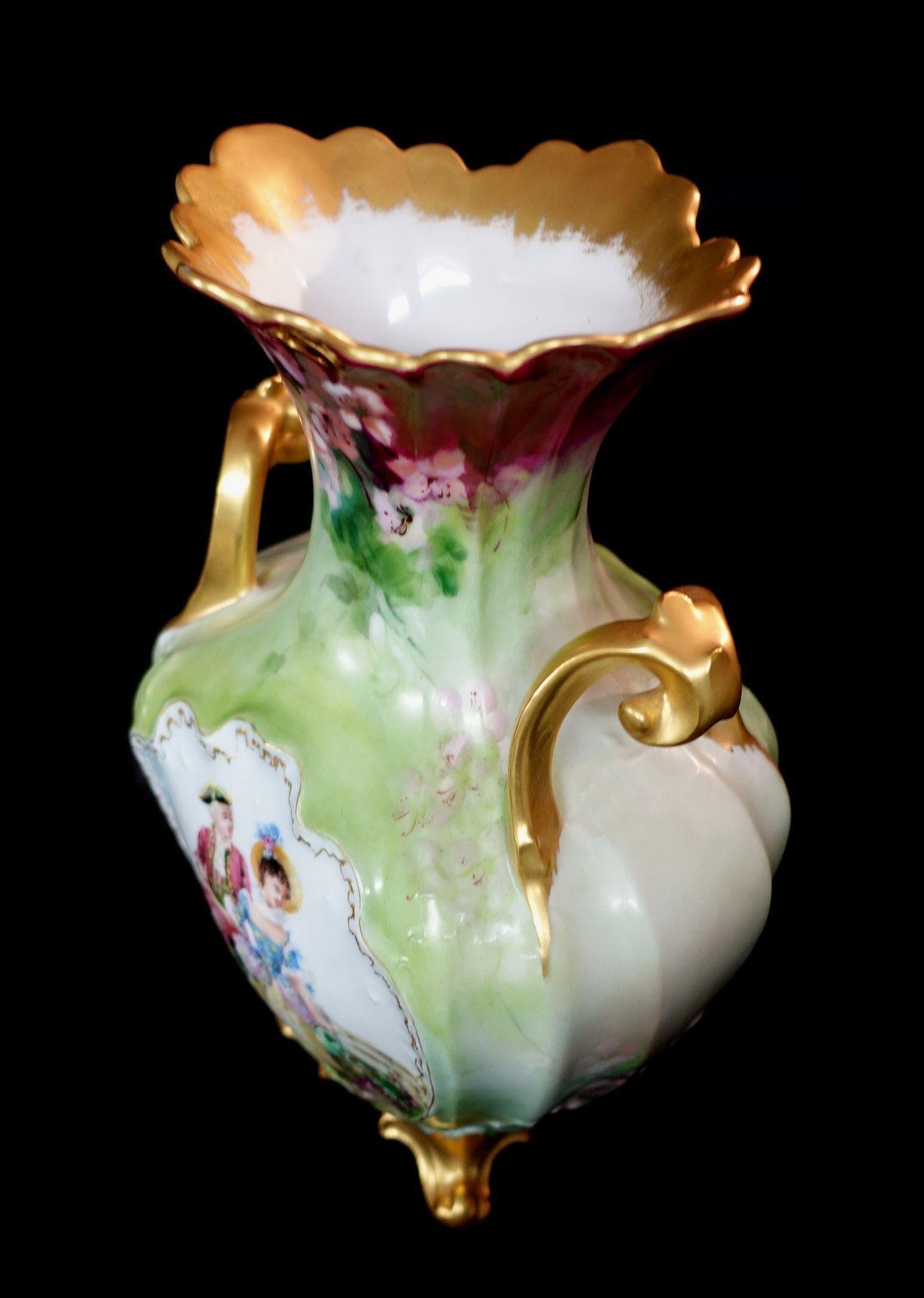 Porcelaine Grand vase ancien de Limoges français peint à la main « Marqué », #Ric00010 en vente