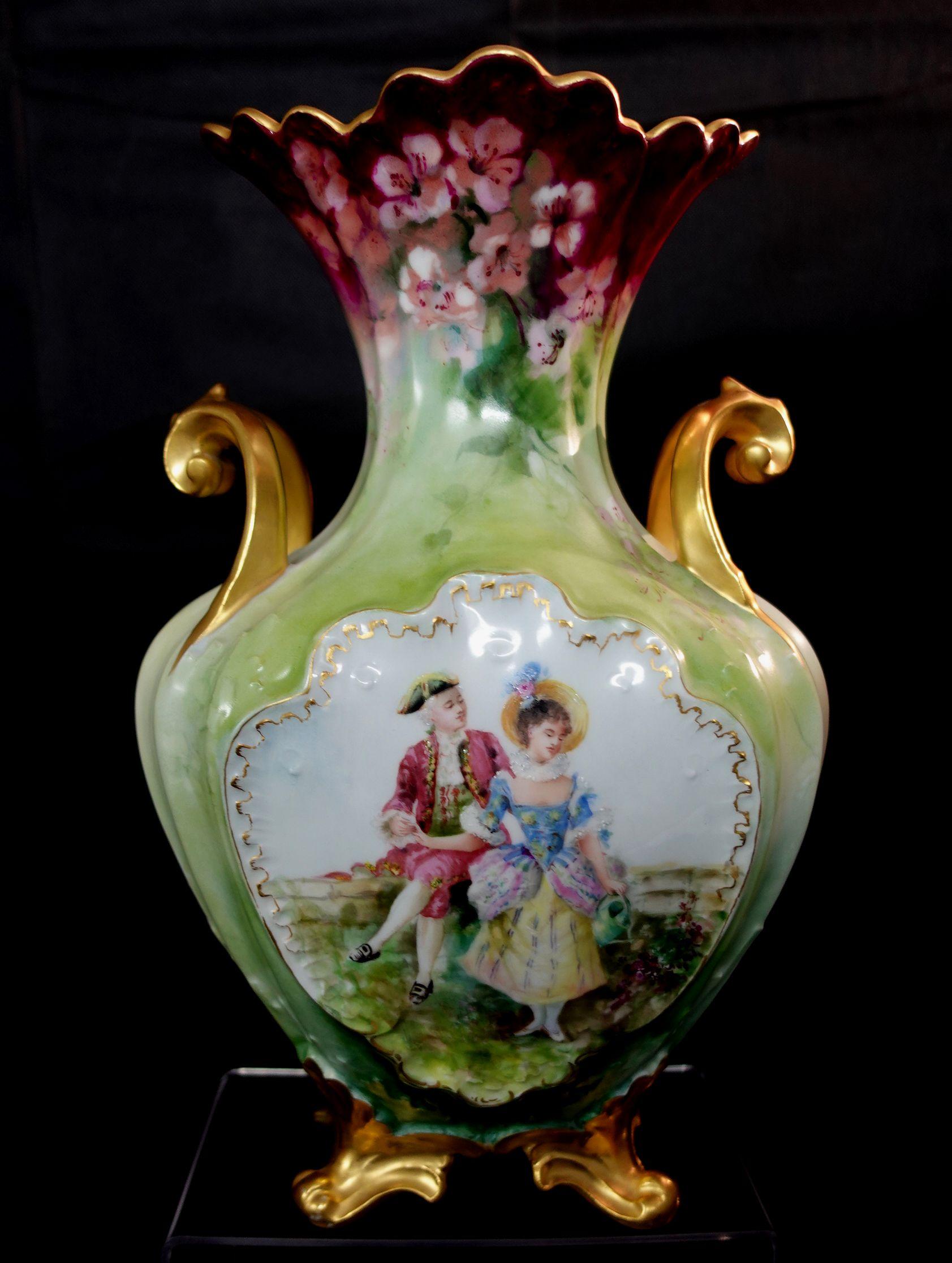 20th Century Antique Large Limoges France Hand Painted Vase 