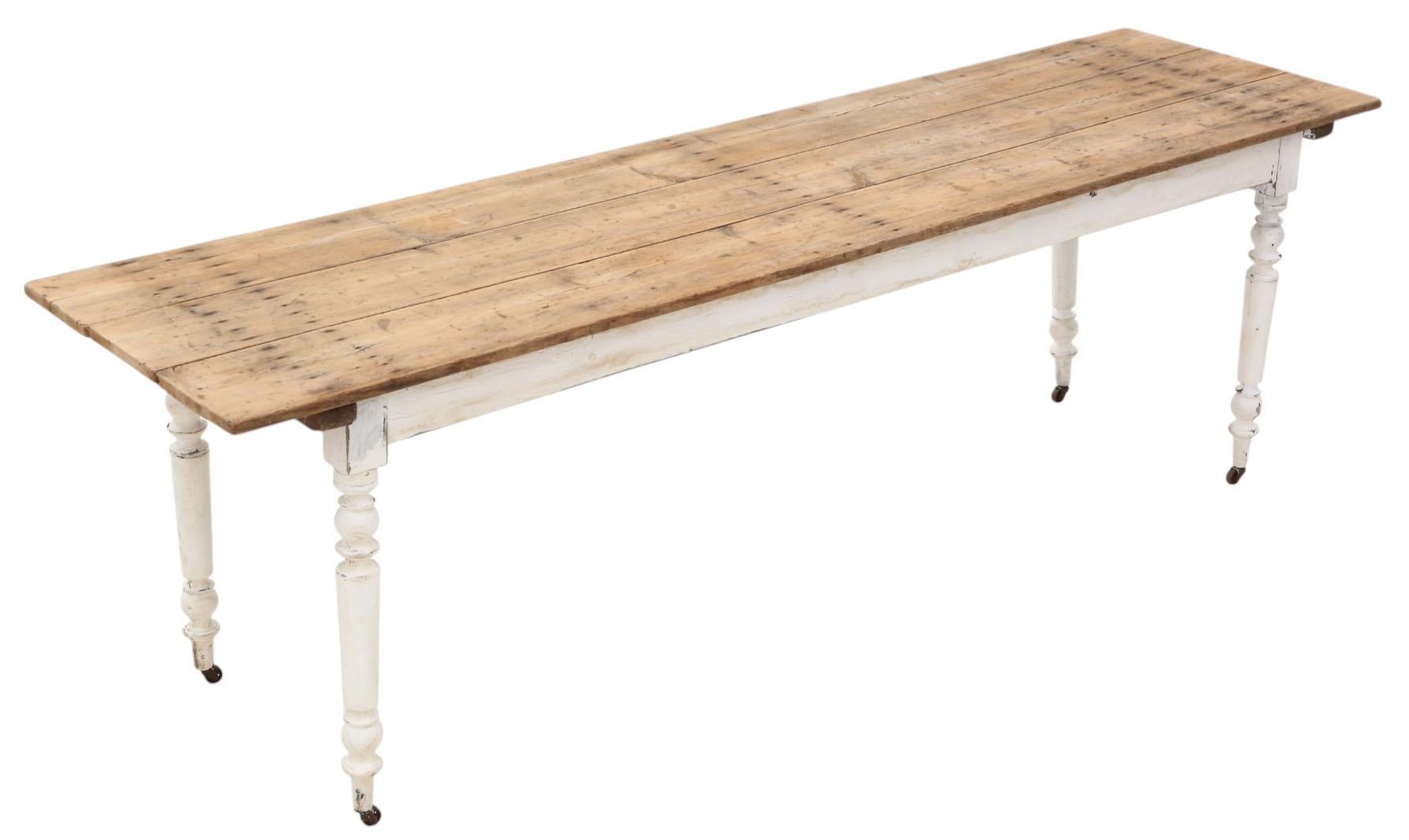 Antique Large Long Pine Refectory Dining Table – Kitchen Farmhouse Table c.1900 For Sale 6