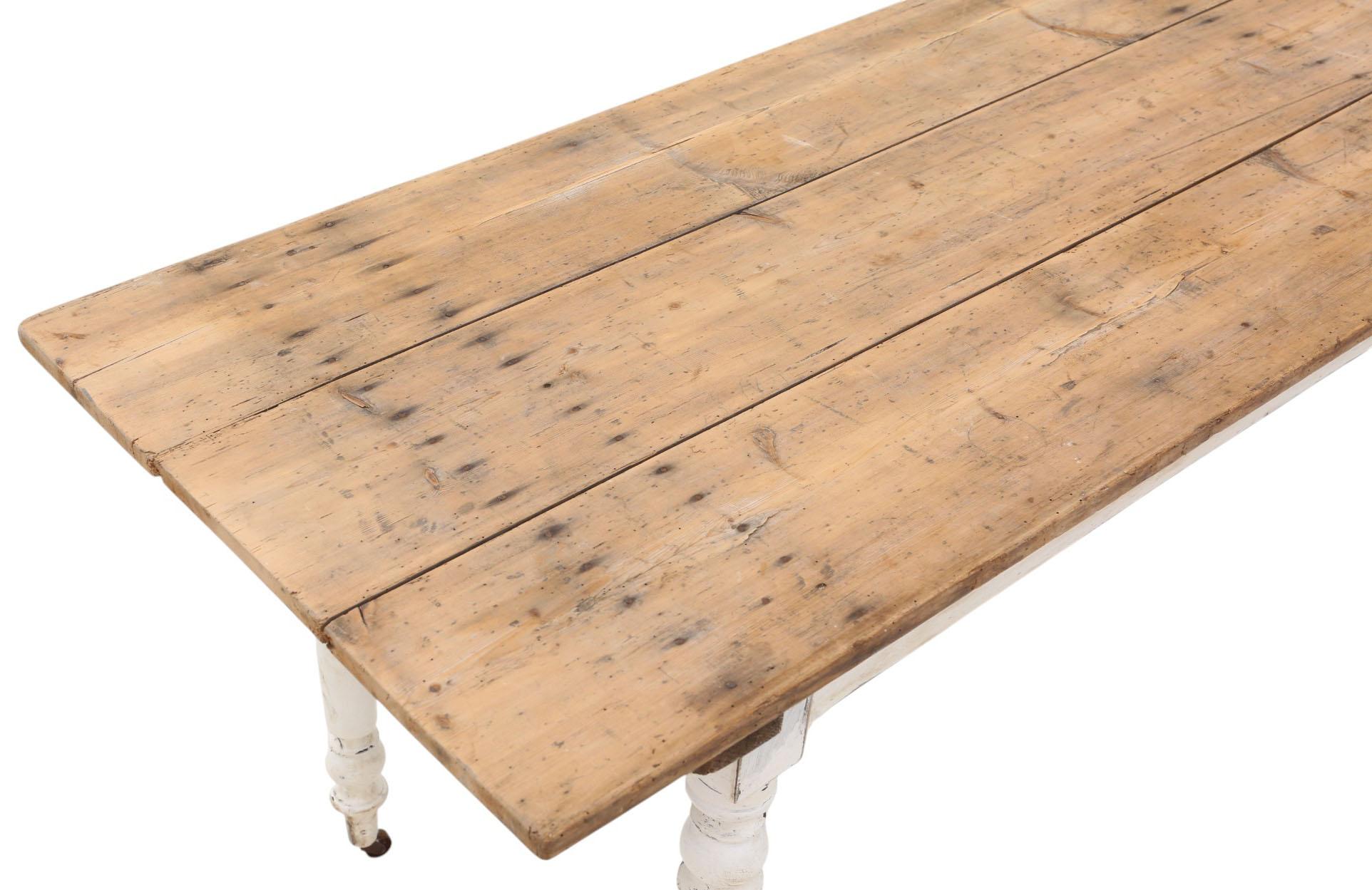 Antique Large Long Pine Refectory Dining Table – Kitchen Farmhouse Table c.1900 For Sale 9