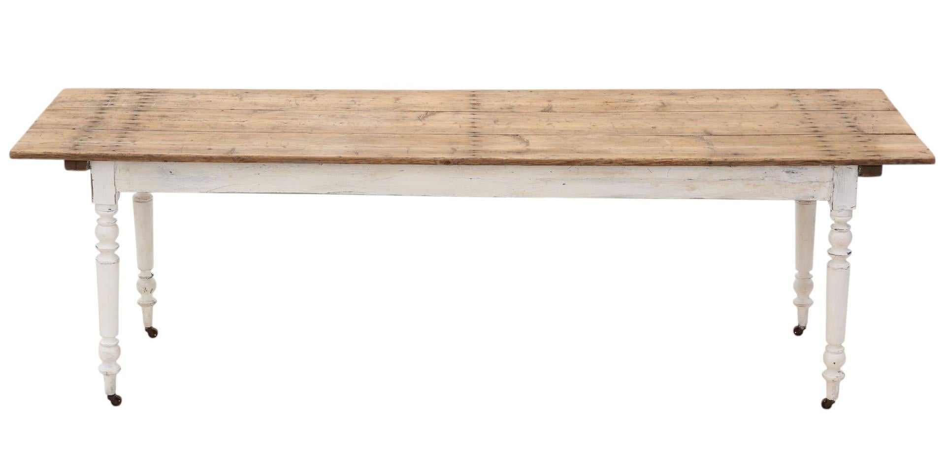 Antique Large Long Pine Refectory Dining Table – Kitchen Farmhouse Table c.1900 For Sale 2