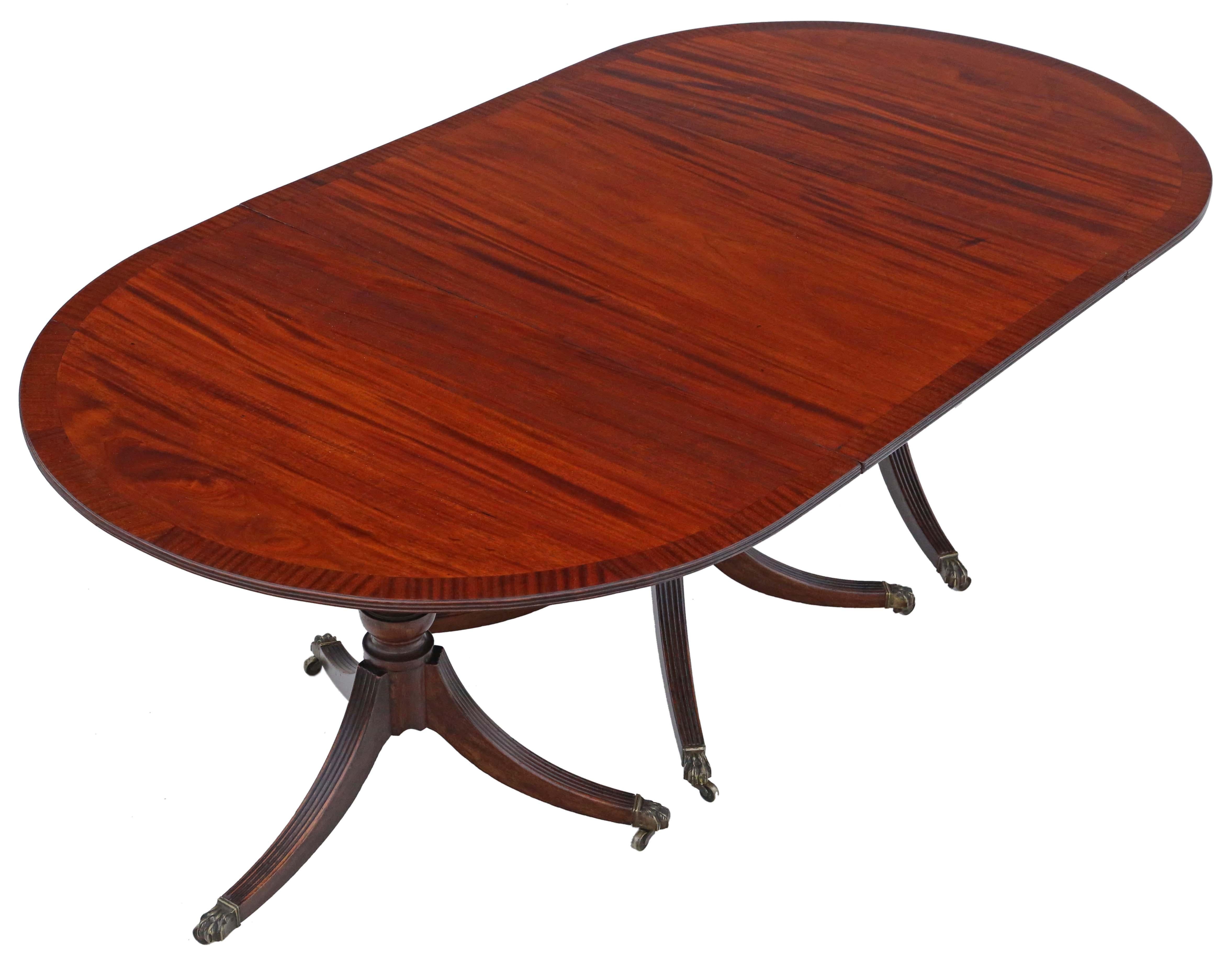 Antique Large Mahogany Extending Dining Table Triple Pedestal 19th Century For Sale 5