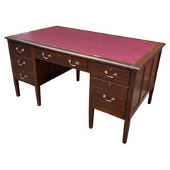 Antique Large Mahogany Victorian Executive Desk, Ox Blood Faux Leather top, 6 dr