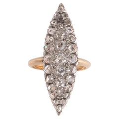 Antique Large Marquise Rose-cut Diamond And Old-cut Diamond Cluster Ring