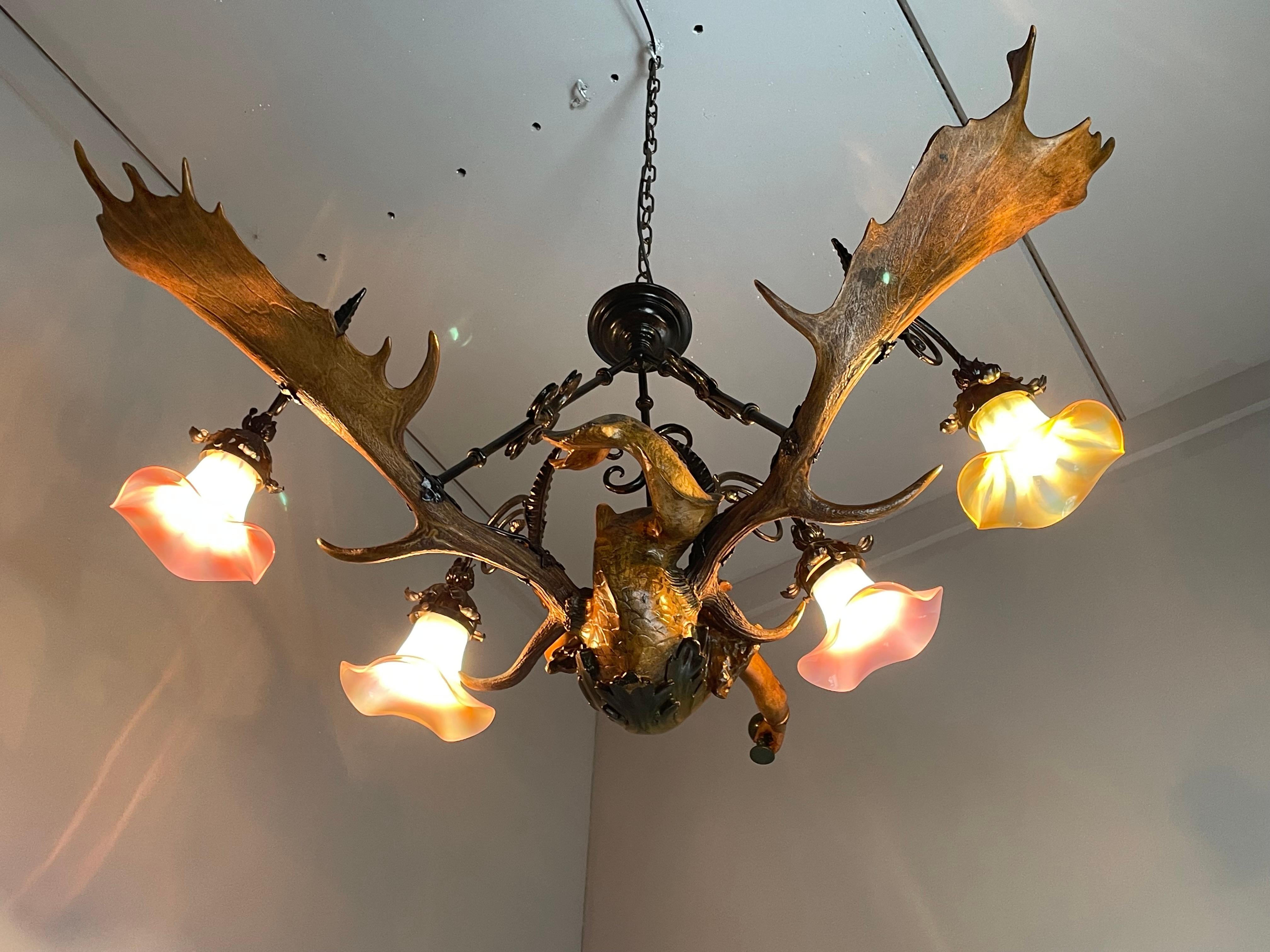 Antique & Large Medieval Style Lusterweibchen Mermaid Sculpture Chandelier 1910 5