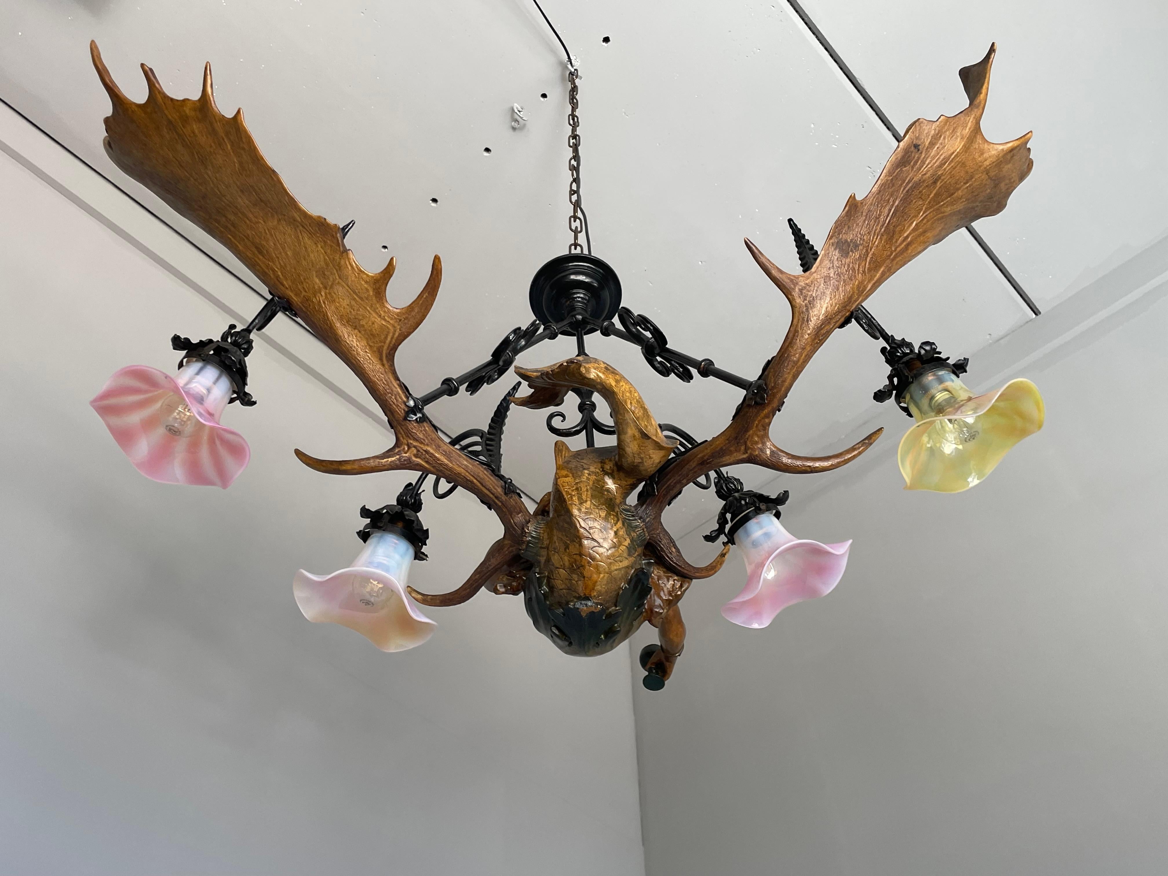 Antique & Large Medieval Style Lusterweibchen Mermaid Sculpture Chandelier 1910 6