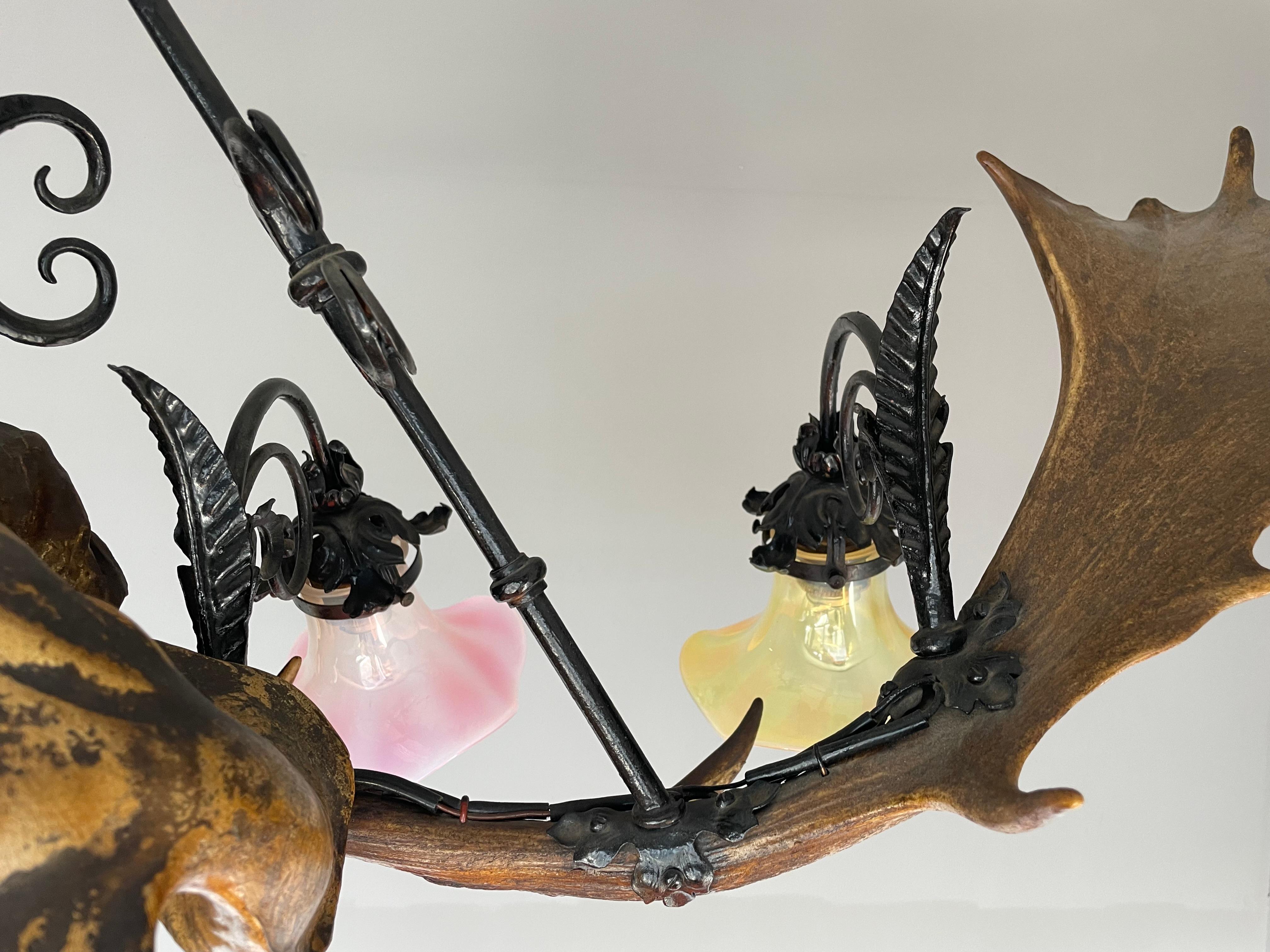 Antique & Large Medieval Style Lusterweibchen Mermaid Sculpture Chandelier 1910 7