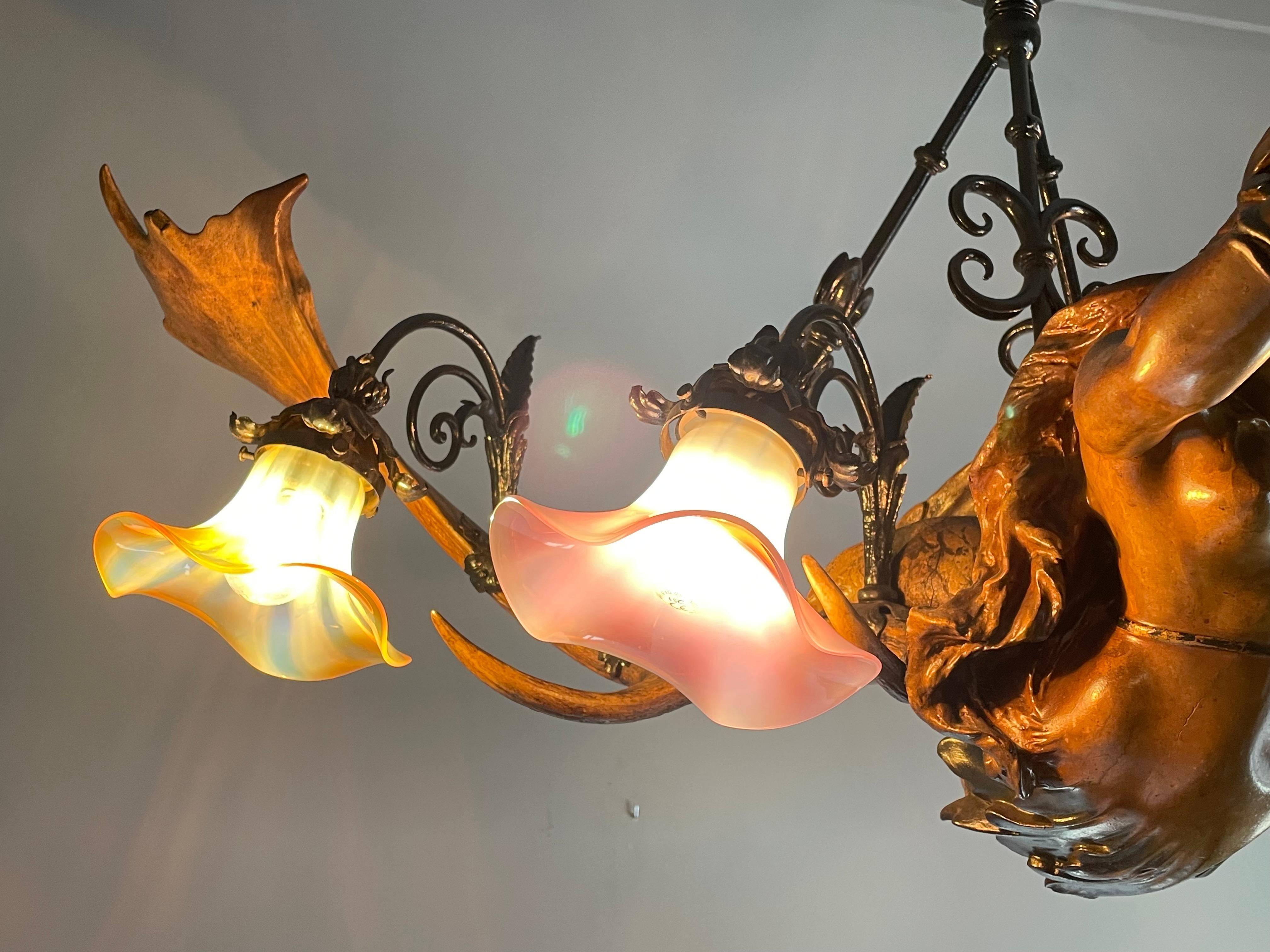 Antique & Large Medieval Style Lusterweibchen Mermaid Sculpture Chandelier 1910 8