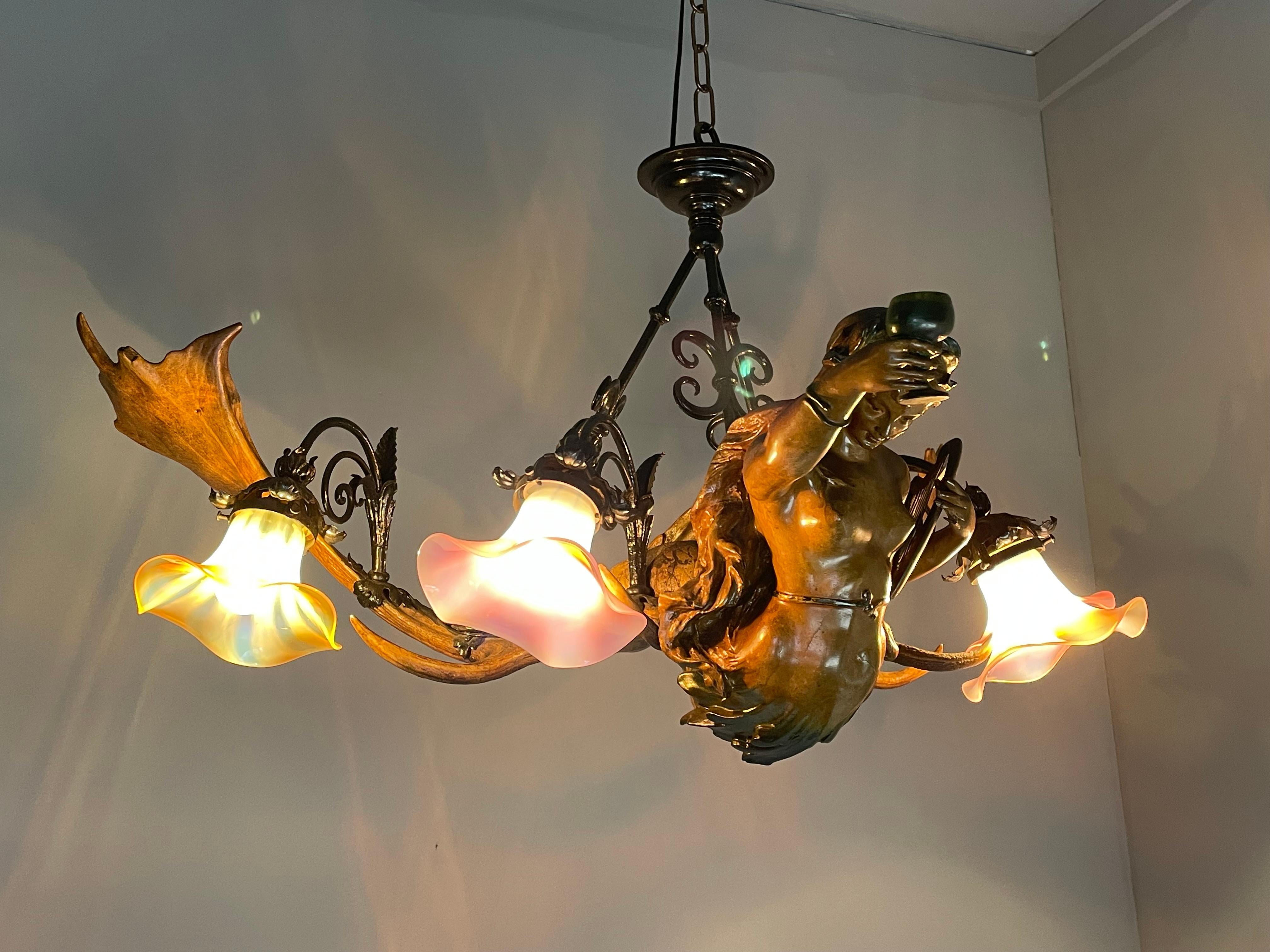 Antique & Large Medieval Style Lusterweibchen Mermaid Sculpture Chandelier 1910 9