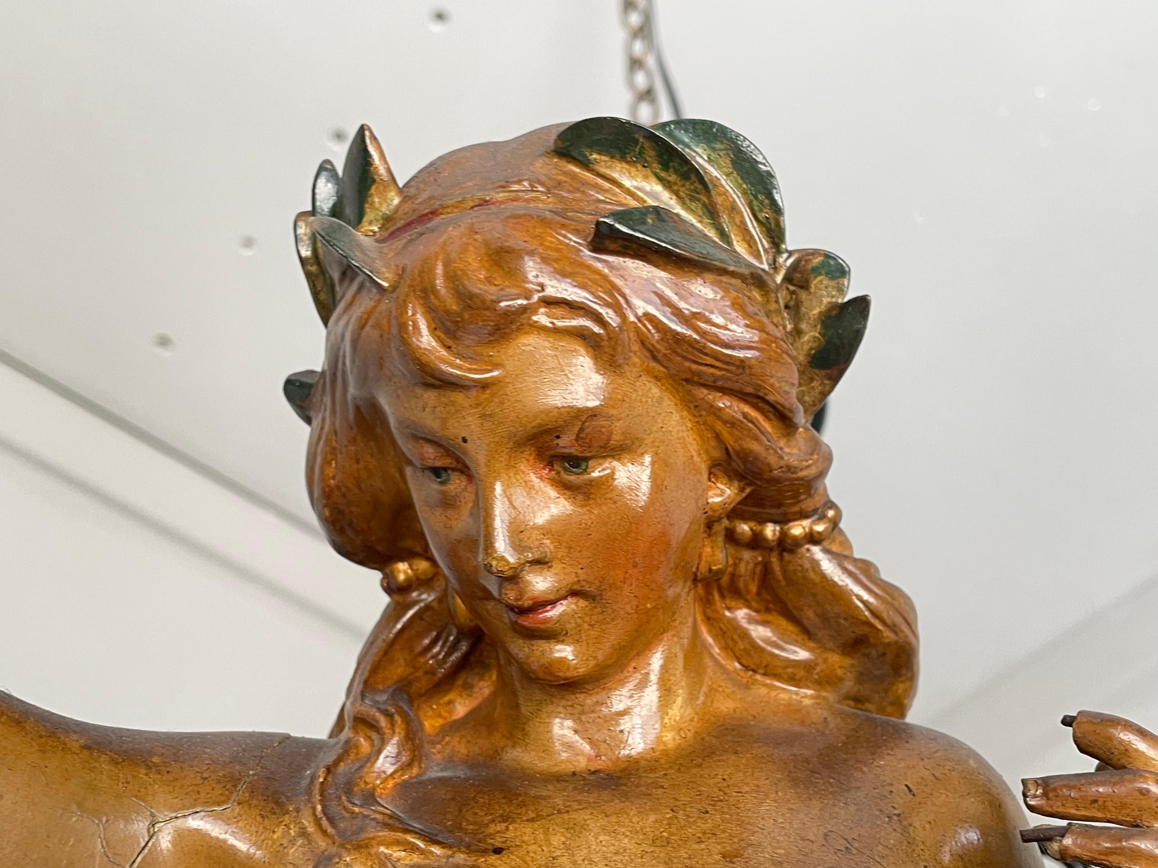 Antique & Large Medieval Style Lusterweibchen Mermaid Sculpture Chandelier 1910 10