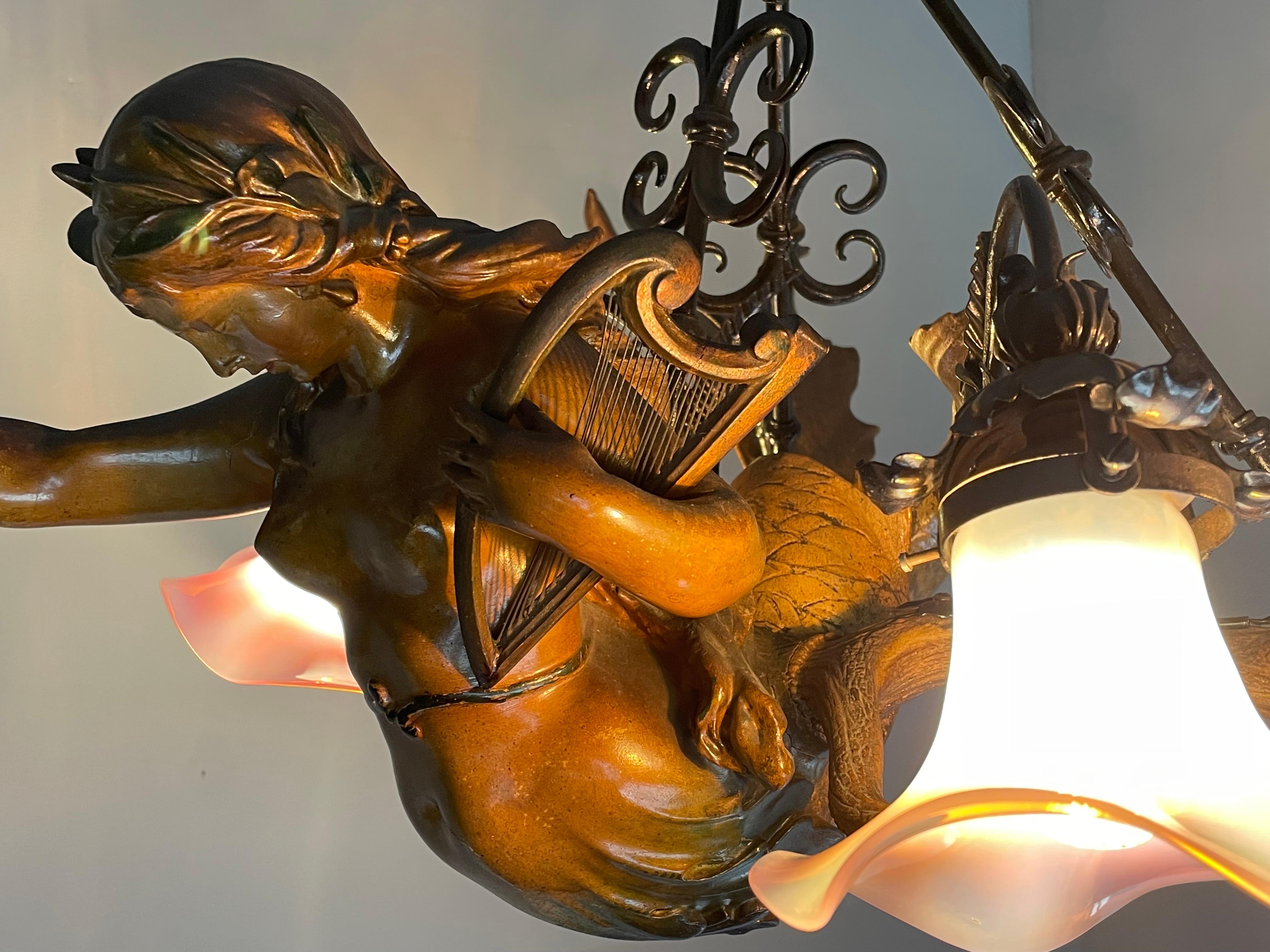 Antique & Large Medieval Style Lusterweibchen Mermaid Sculpture Chandelier 1910 11
