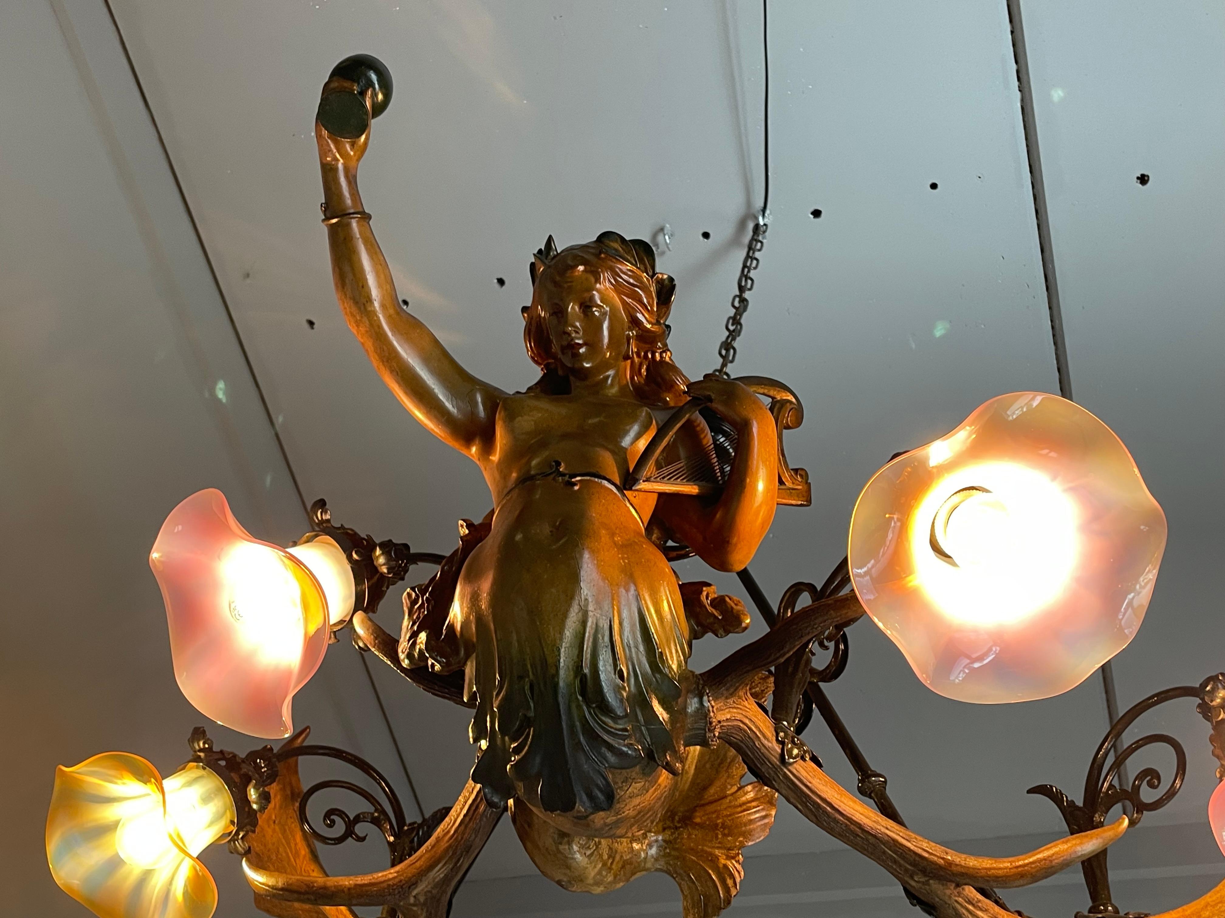 Blackened Antique & Large Medieval Style Lusterweibchen Mermaid Sculpture Chandelier 1910