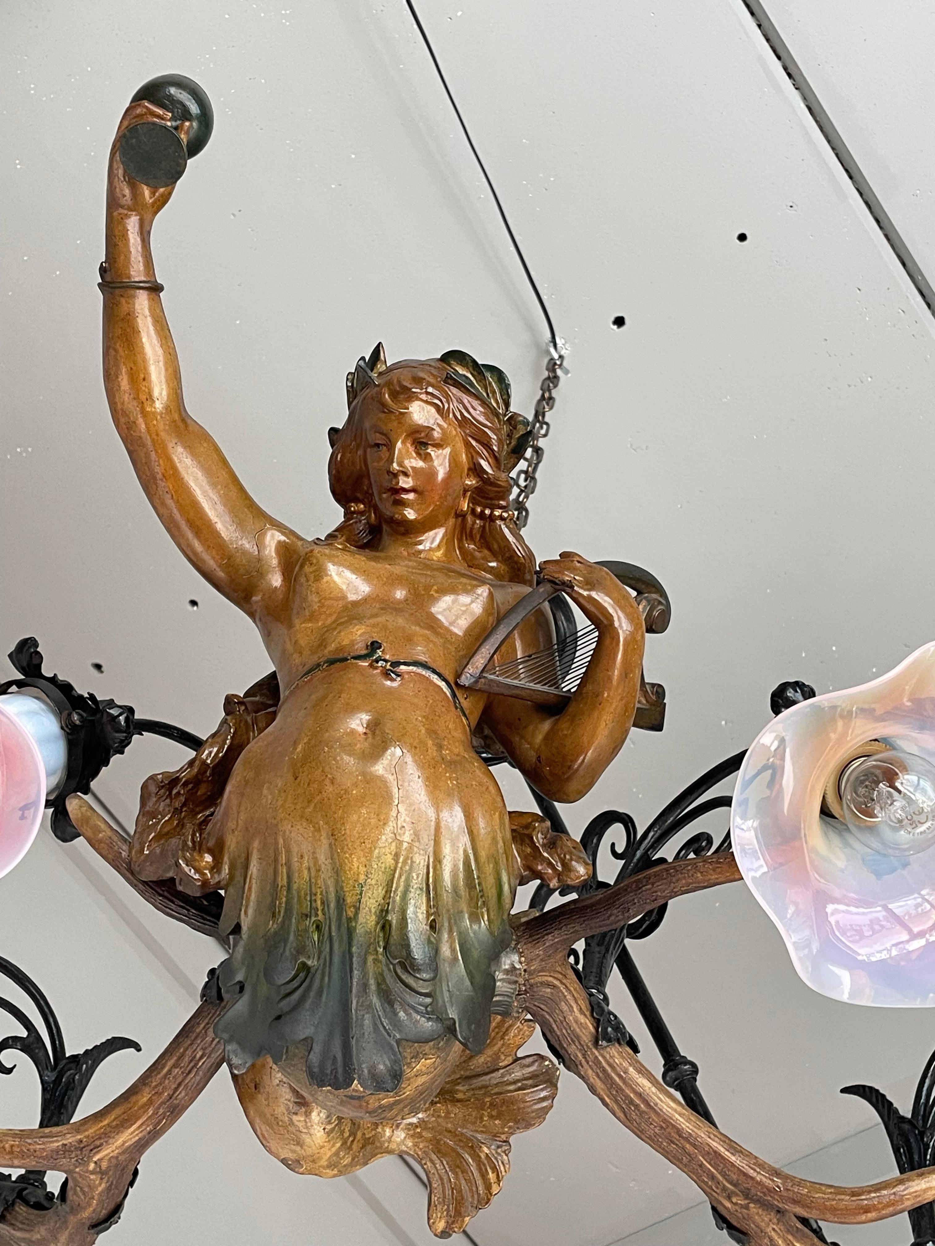 20th Century Antique & Large Medieval Style Lusterweibchen Mermaid Sculpture Chandelier 1910