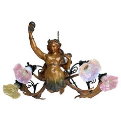 Antique & Large Medieval Style Lusterweibchen Mermaid Sculpture Chandelier 1910