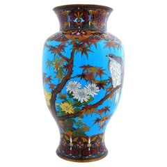 Grand vase floral japonais Meiji ancien en émail cloisonné
