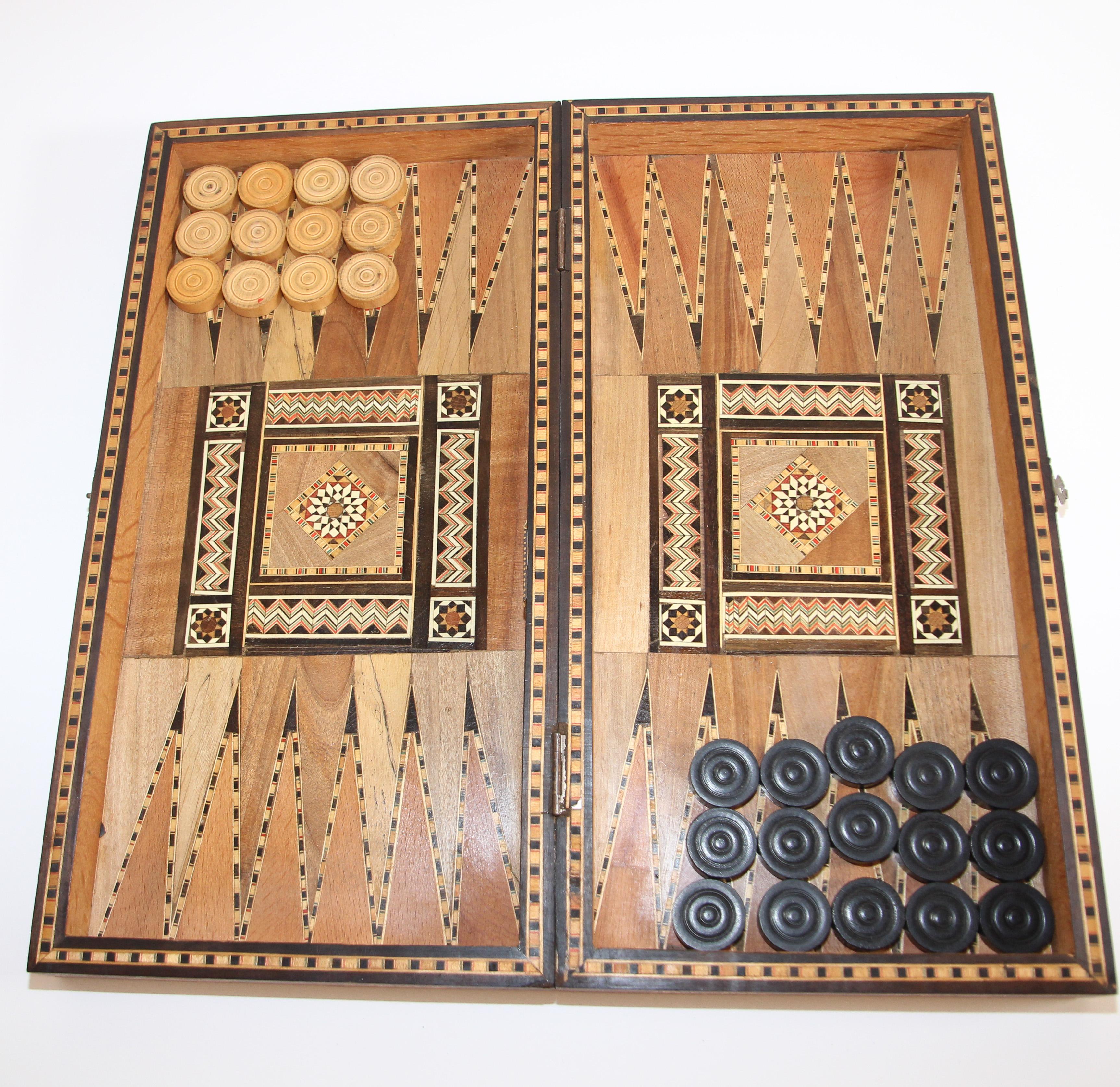 20th Century Antique Large Middle Eastern Inlaid Mosaic Backgammon and Chess Game